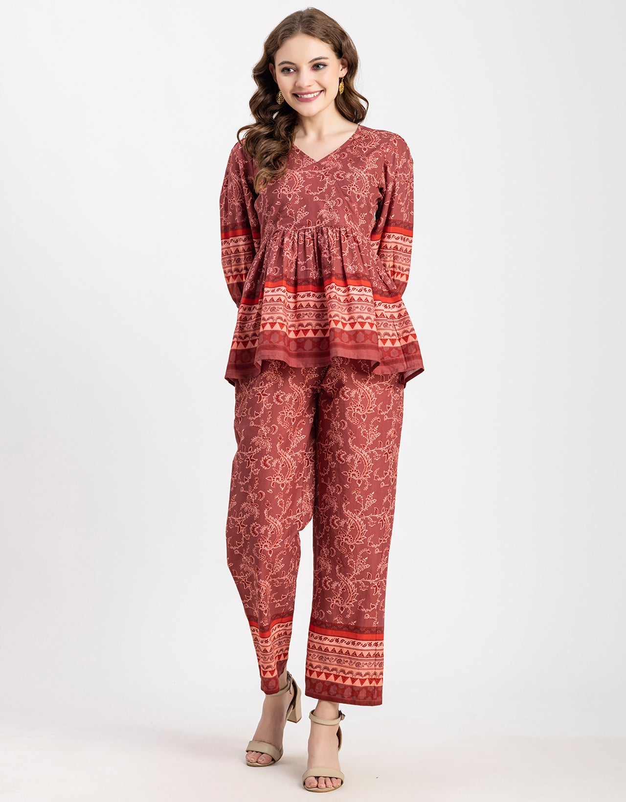Printed 2 Pcs Coord Set, Cotton Top