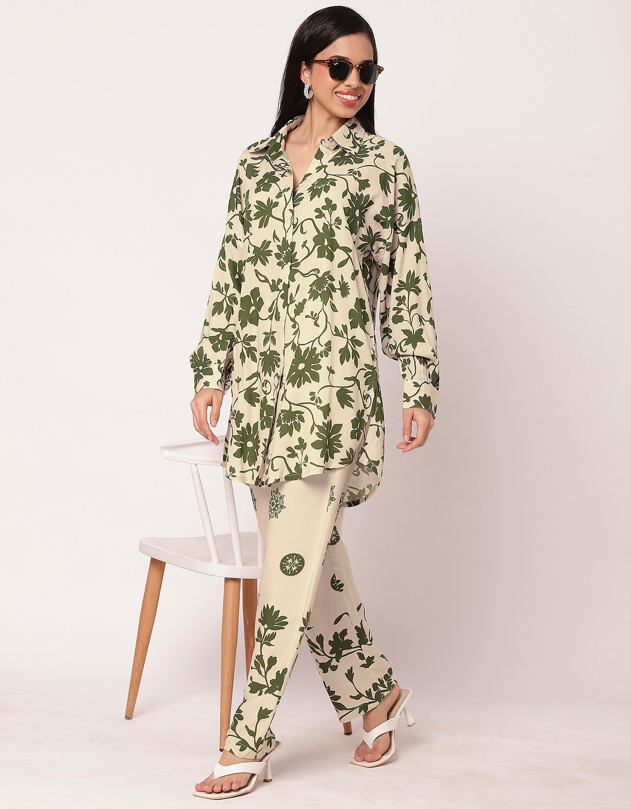 2 Pcs Loose Fit Co-Ord Set, Long Shirt With Pants