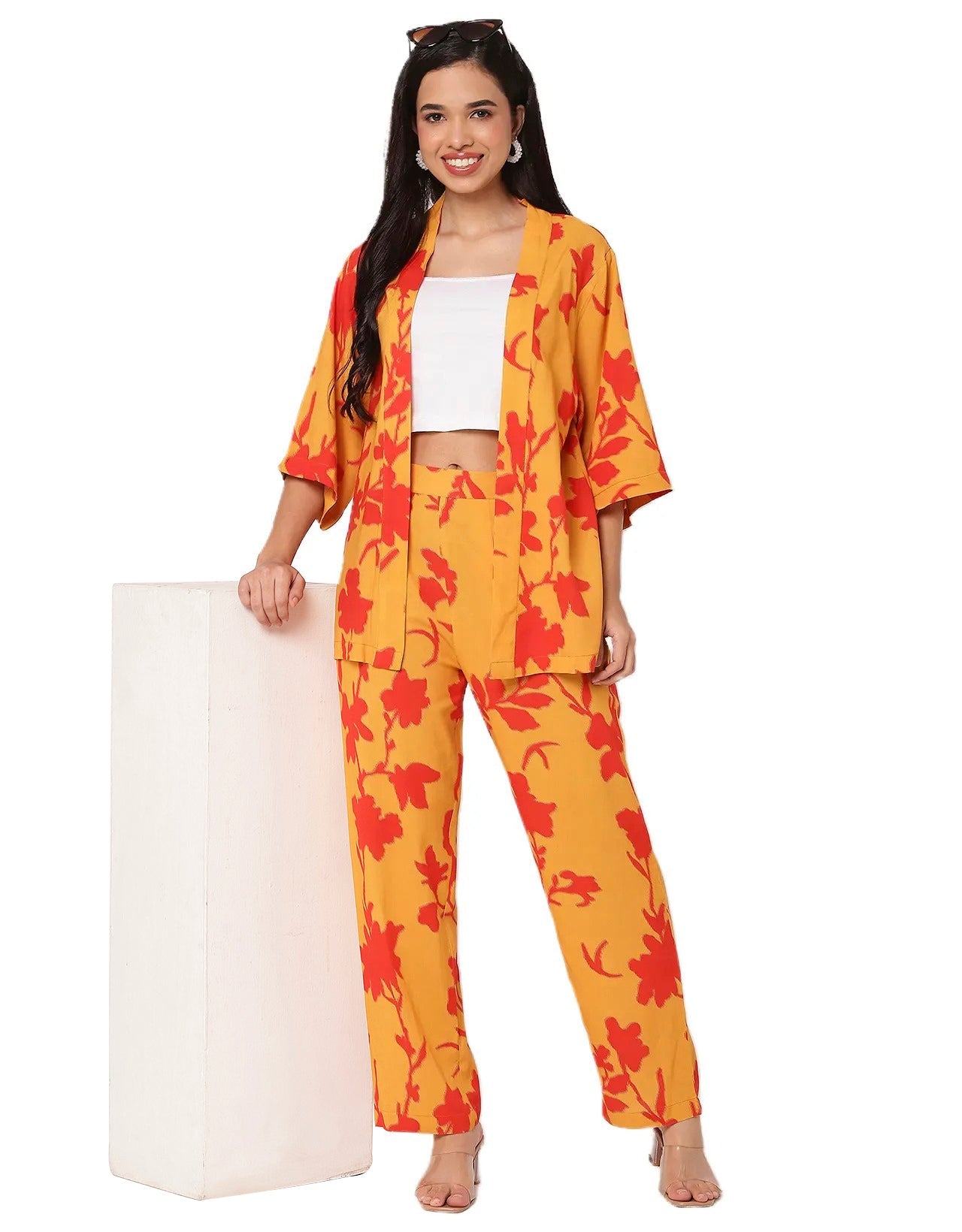 2Pcs Co-Ord Set Shrug With Pants For Women