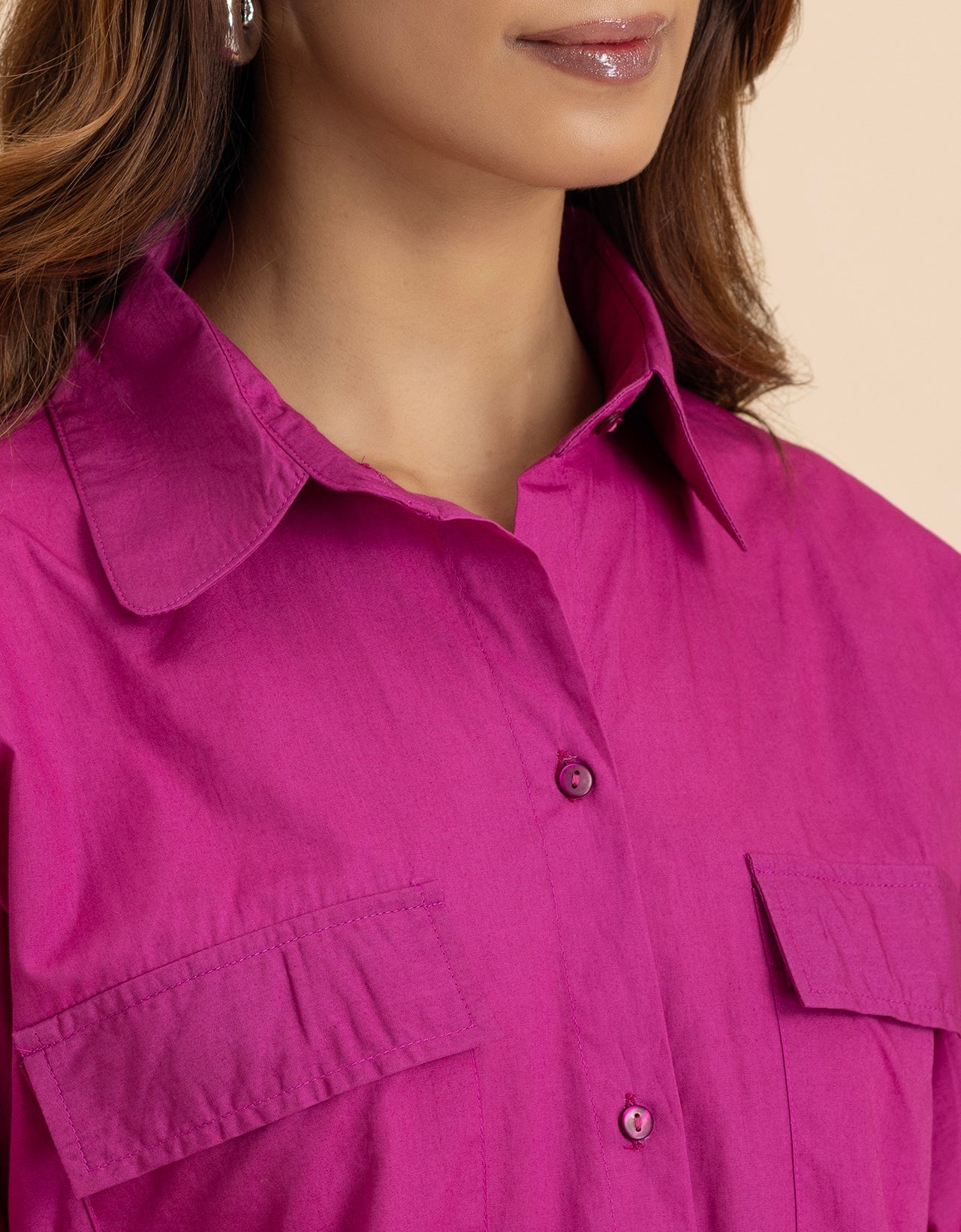 Solid 2 Pcs Cotton Co-Ord Set Long Shirt With Pants for Women