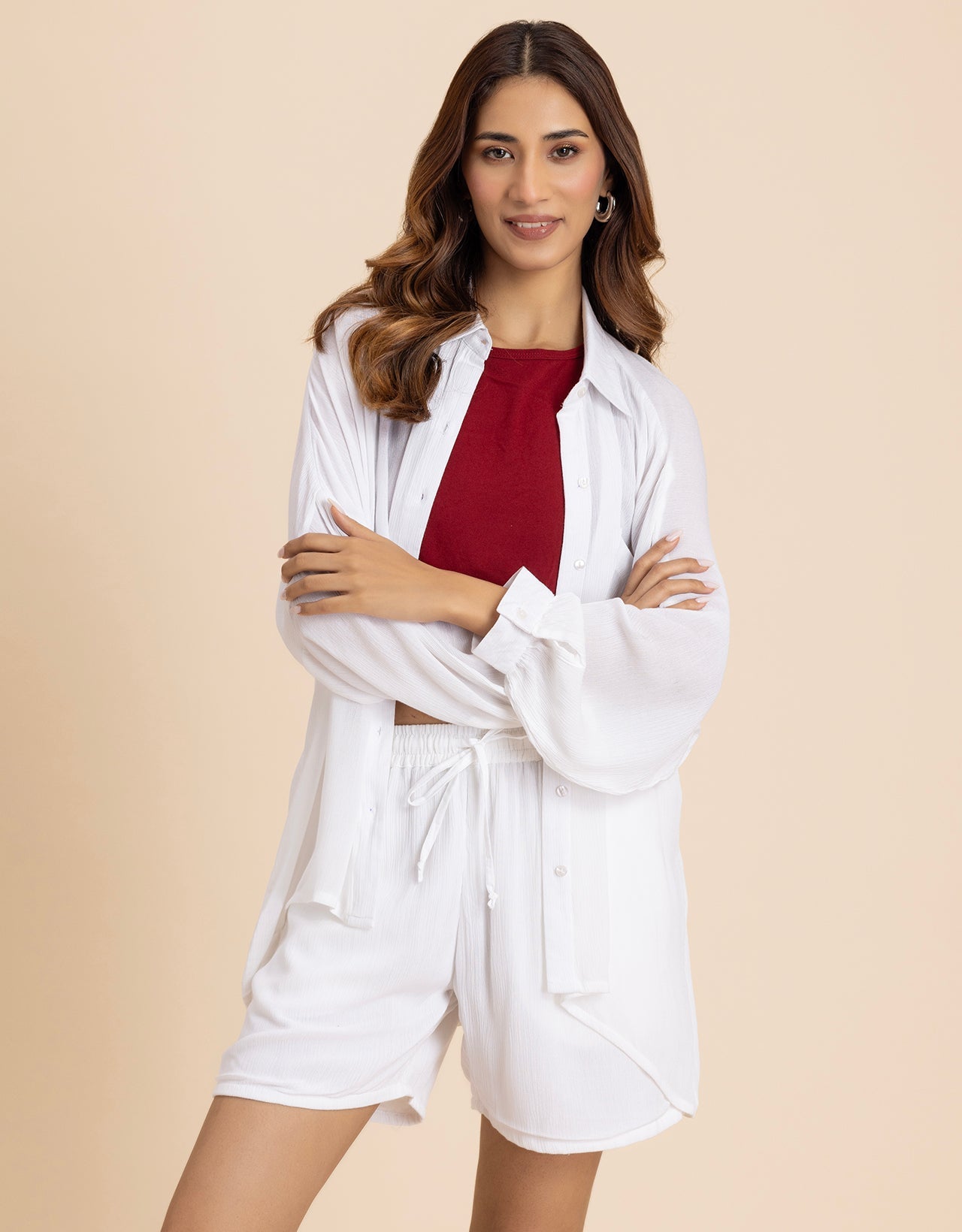 Women's 2 Pcs Co-Ord Set Long Shirt With Shorts