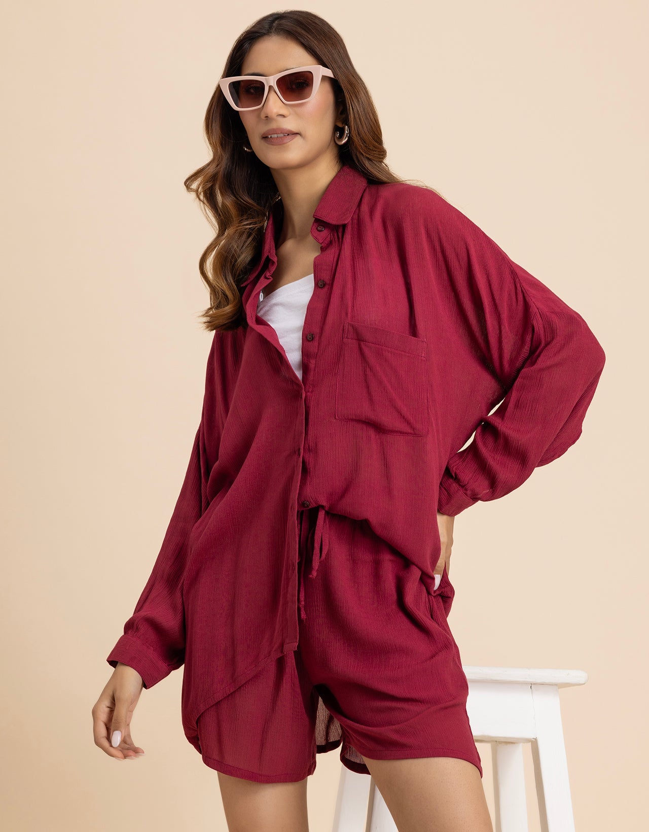 Women's 2 Pcs Co-Ord Set Long Shirt With Shorts