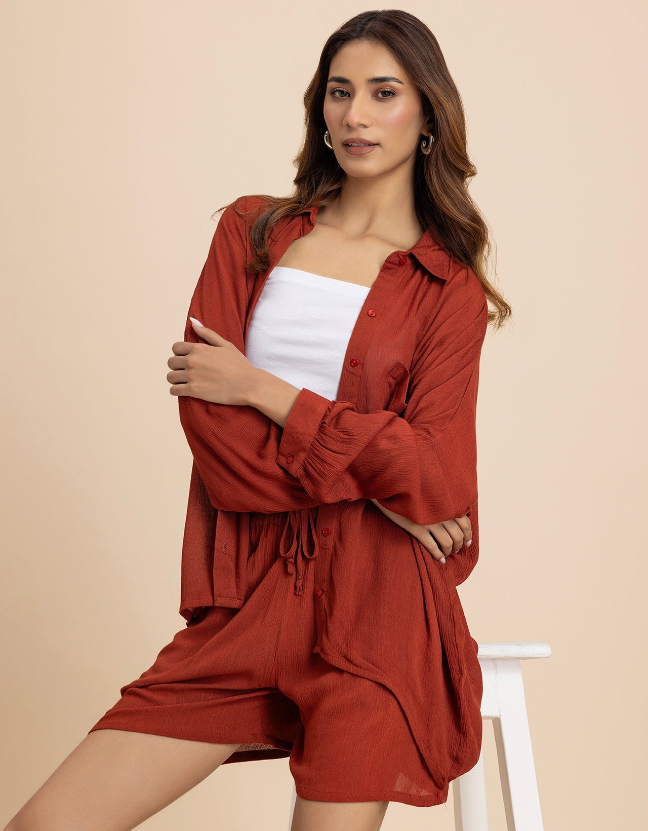 Women's 2 Pcs Co-Ord Set Long Shirt With Shorts