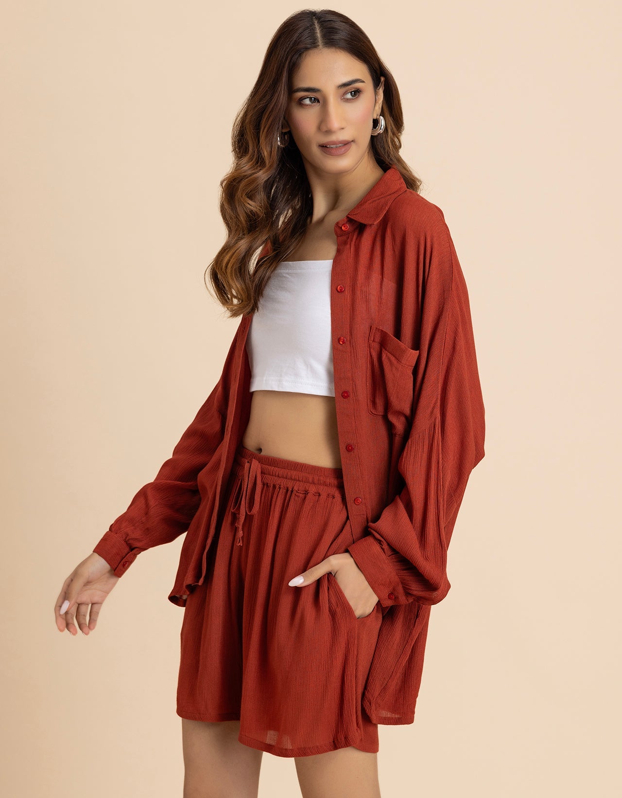 Women's 2 Pcs Co-Ord Set Long Shirt With Shorts