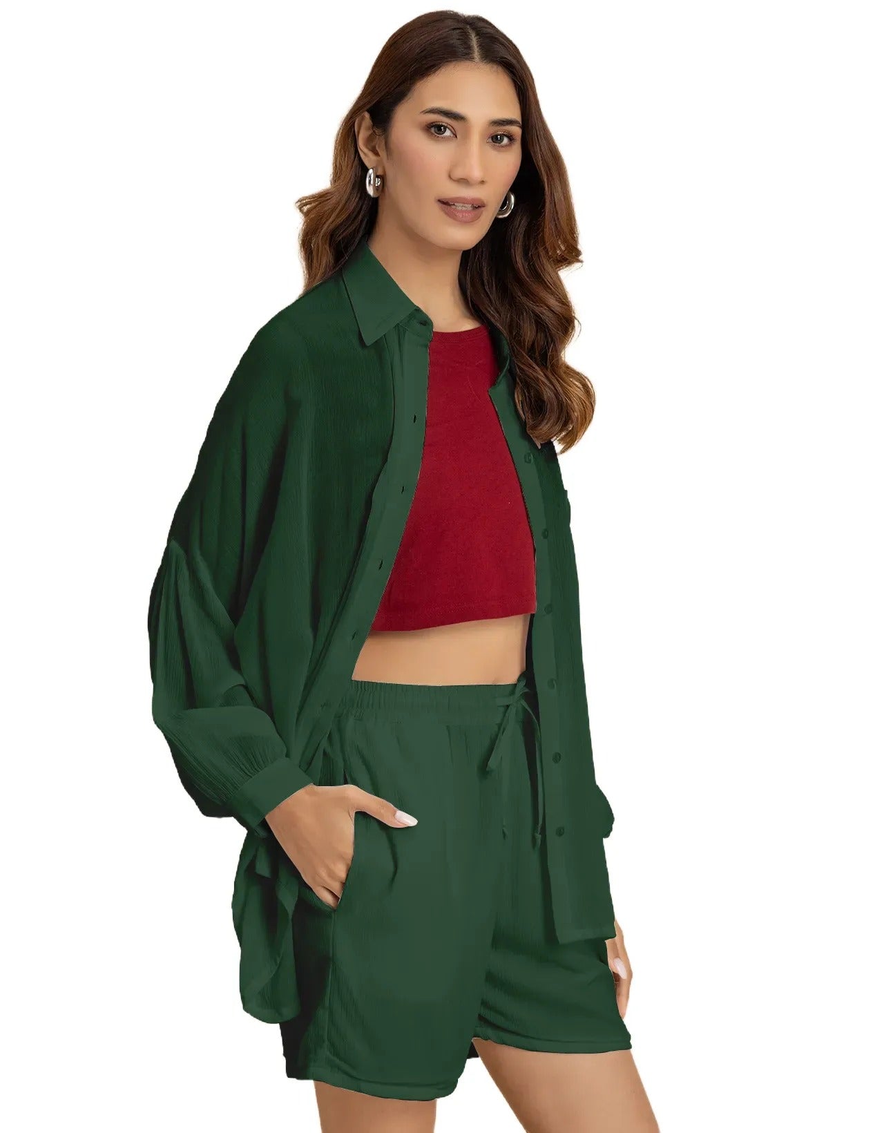 Women's 2 Pcs Co-Ord Set Long Shirt With Shorts