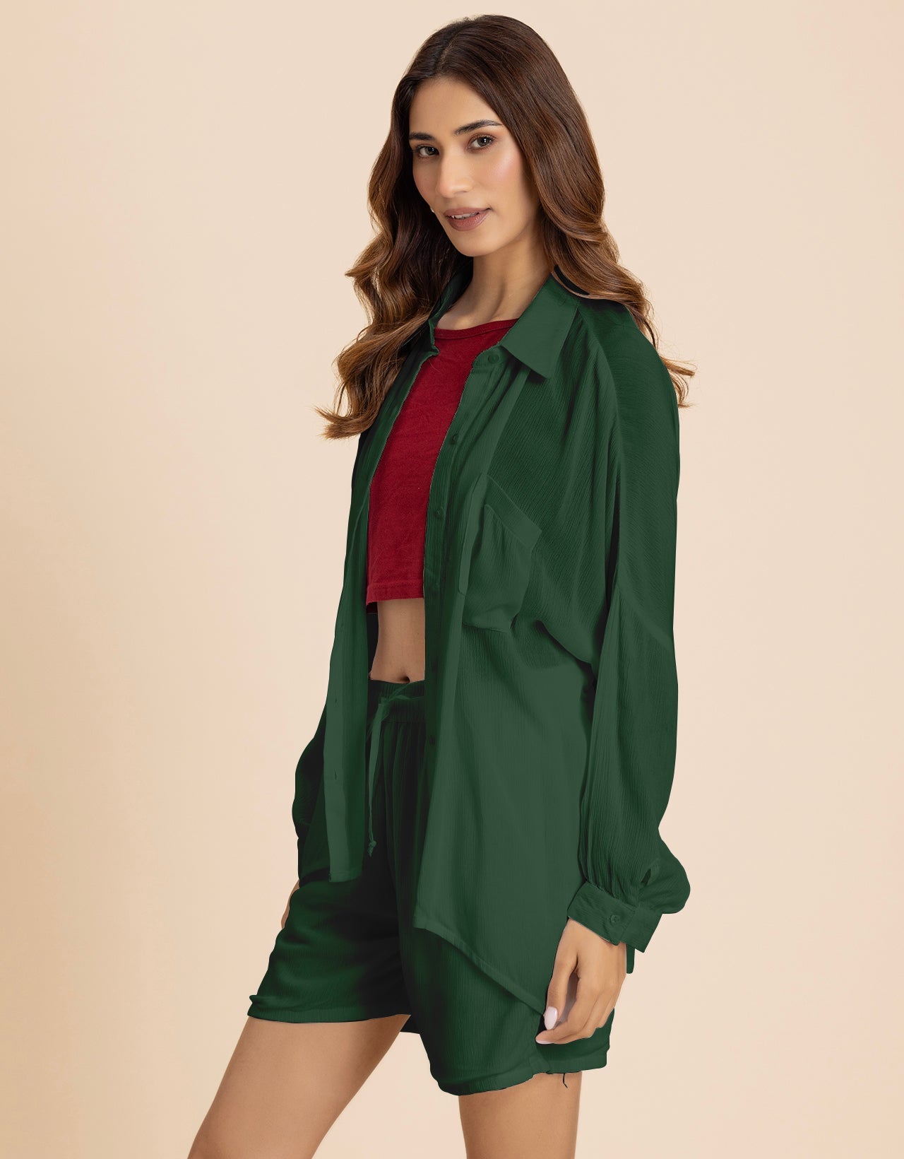 Women's 2 Pcs Co-Ord Set Long Shirt With Shorts