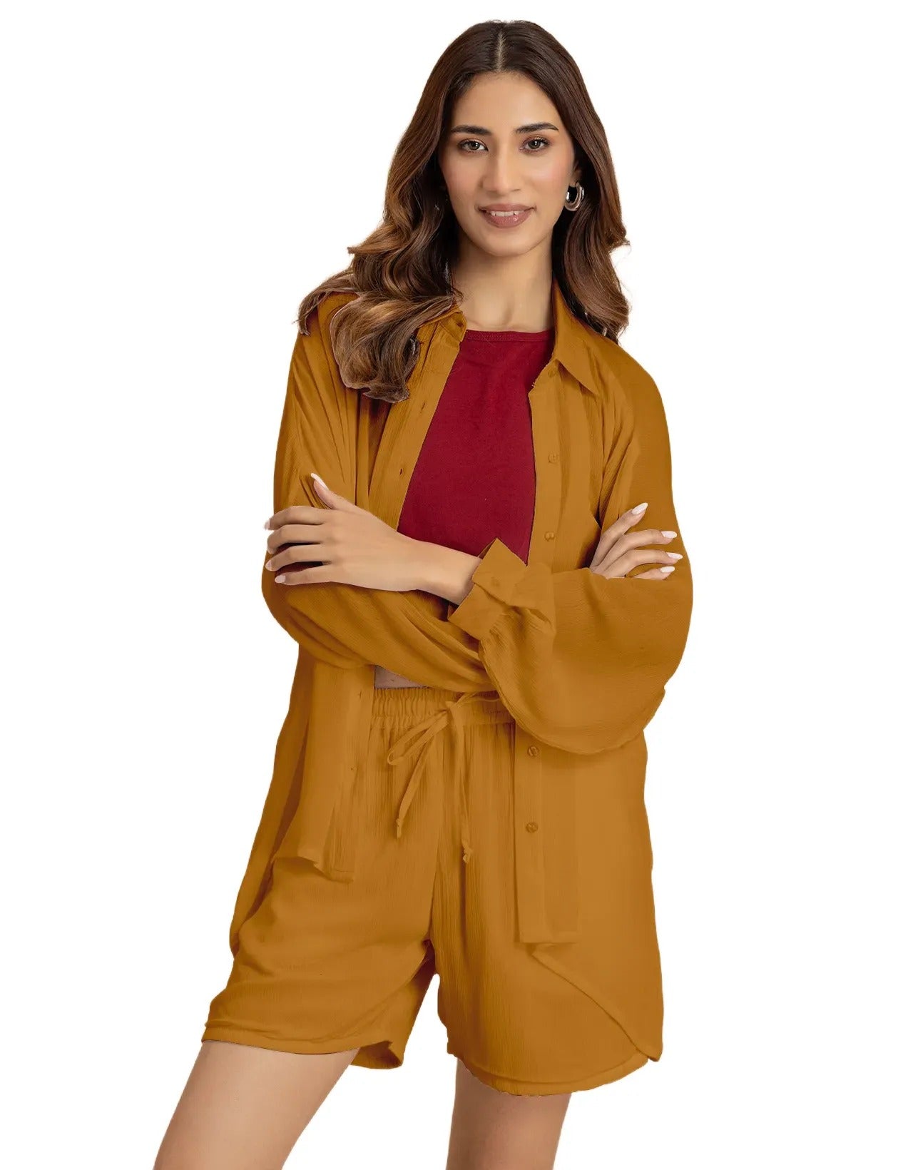 Women's 2 Pcs Co-Ord Set Long Shirt With Shorts