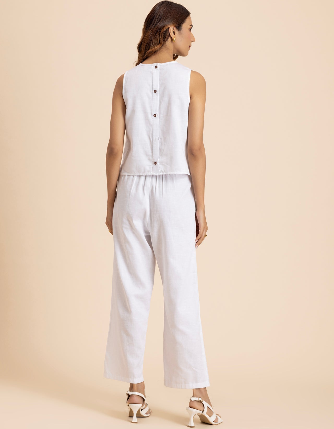 Women 2 Pcs Casual Cotton Co-Ord Set Top With Pants