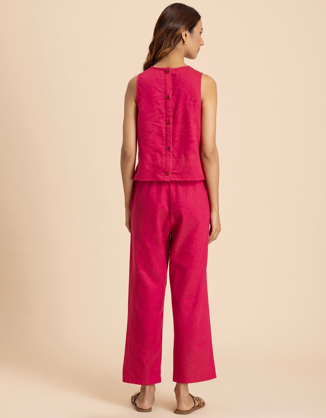 Women 2 Pcs Casual Cotton Co-Ord Set Top With Pants