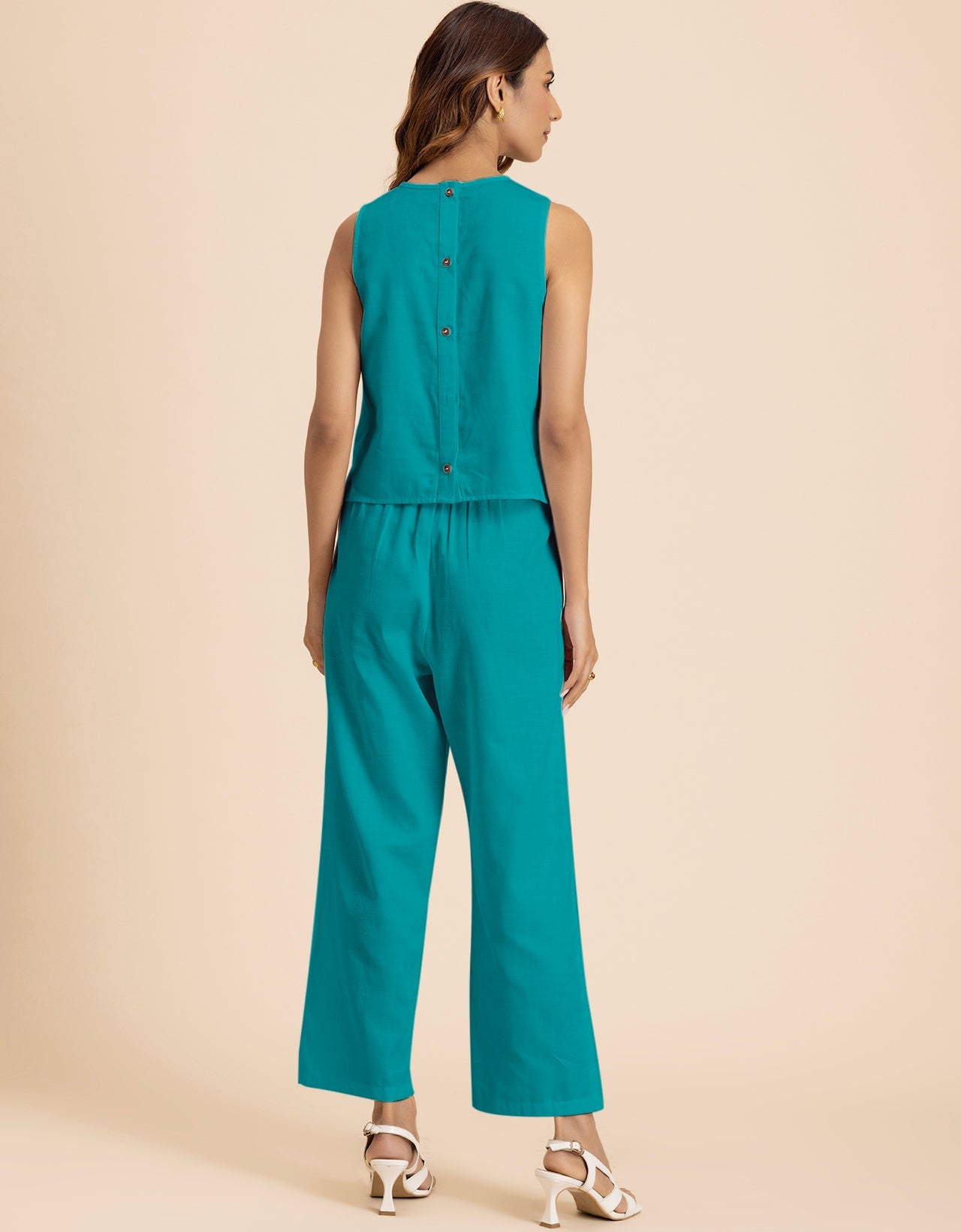 Women 2 Pcs Casual Cotton Co-Ord Set Top With Pants