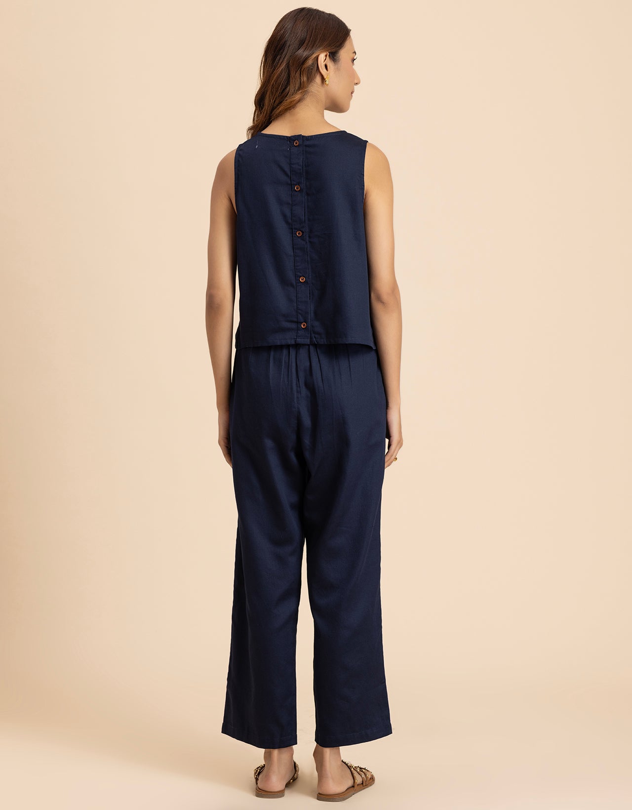 Women 2 Pcs Casual Cotton Co-Ord Set Top With Pants