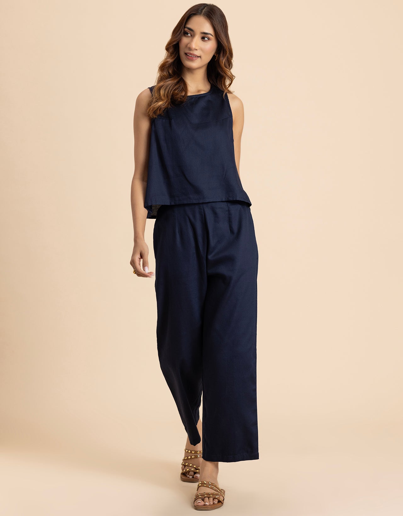 Women 2 Pcs Casual Cotton Co-Ord Set Top With Pants