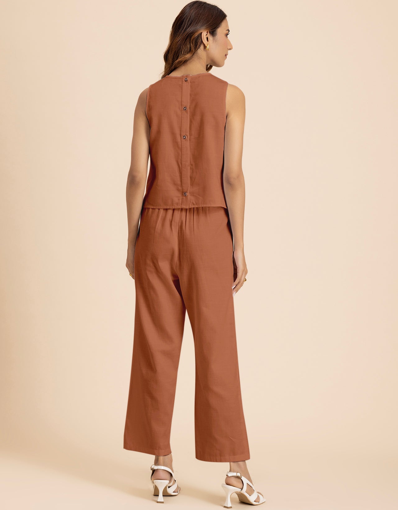Women 2 Pcs Casual Cotton Co-Ord Set Top With Pants