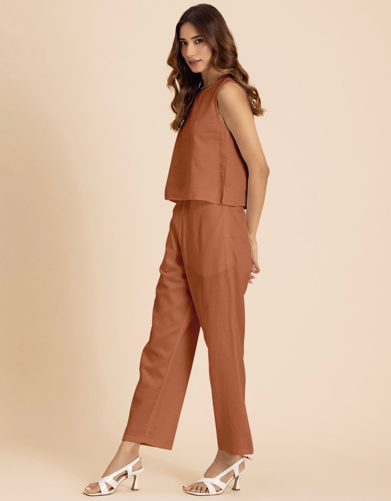 Women 2 Pcs Casual Cotton Co-Ord Set Top With Pants