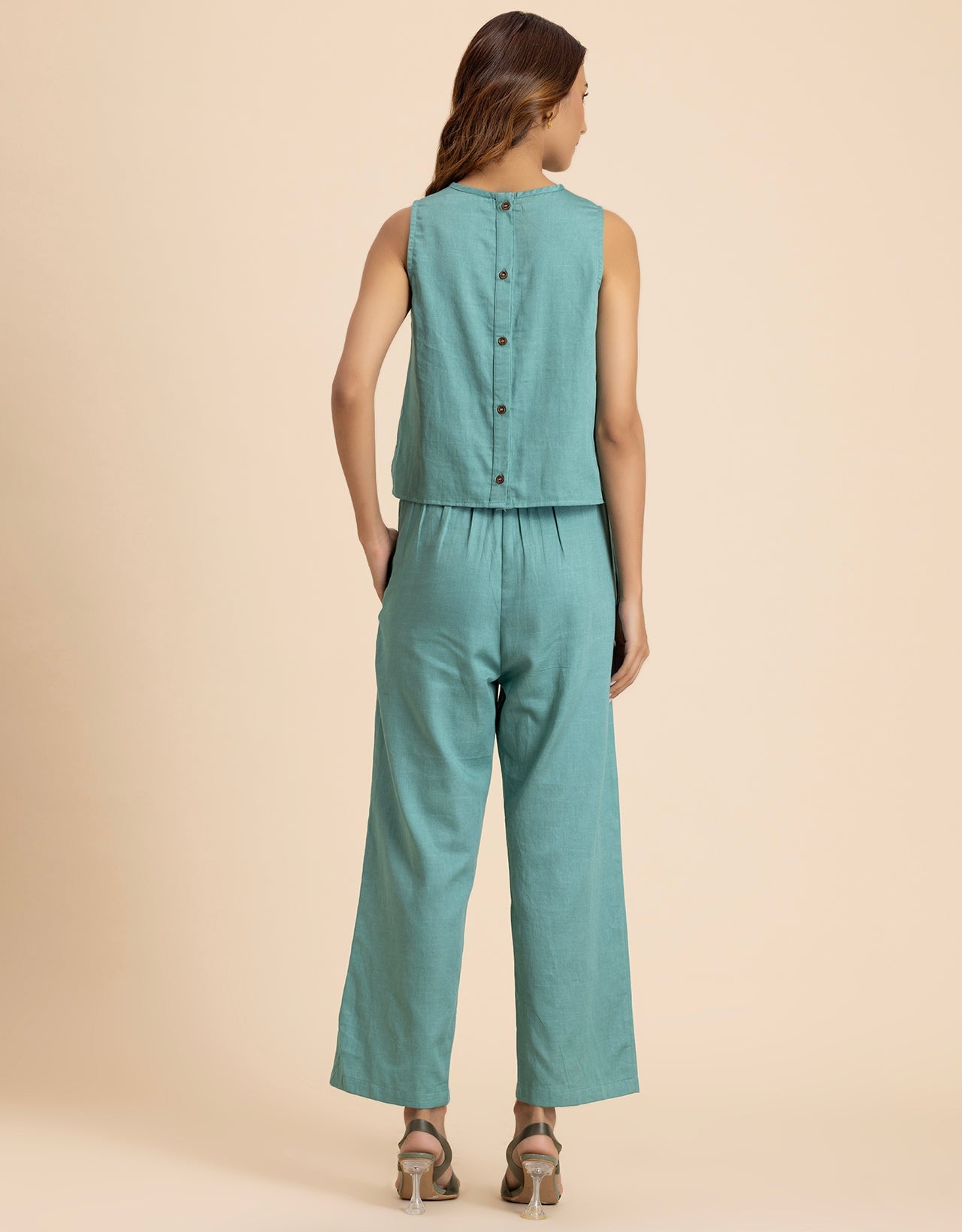Women 2 Pcs Casual Cotton Co-Ord Set Top With Pants