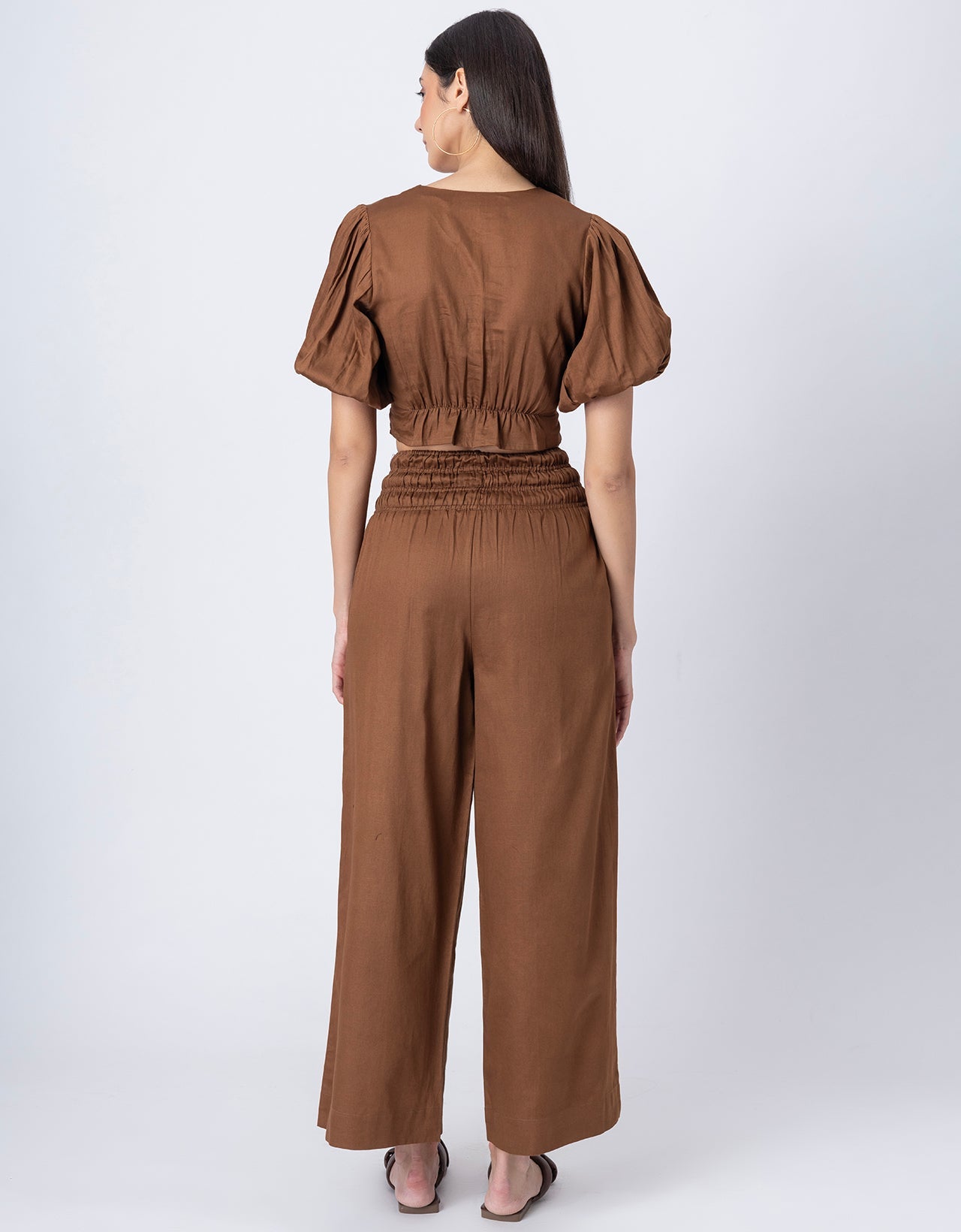 2 Pcs Cotton Co-ord Set, Crop Top With Flared Palazzo Pants For Women