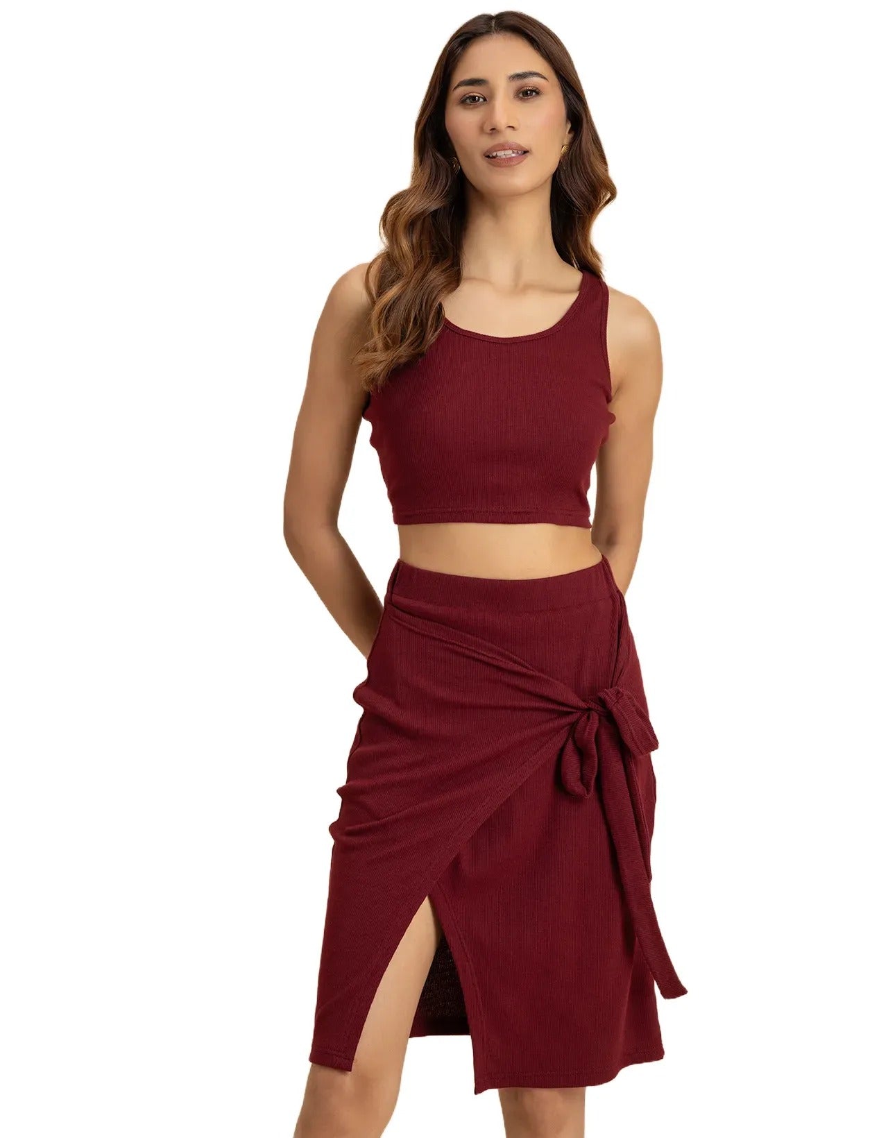 Chic 2 Pcs Co-ord Set Wrap Skirt With Crop Top For Women