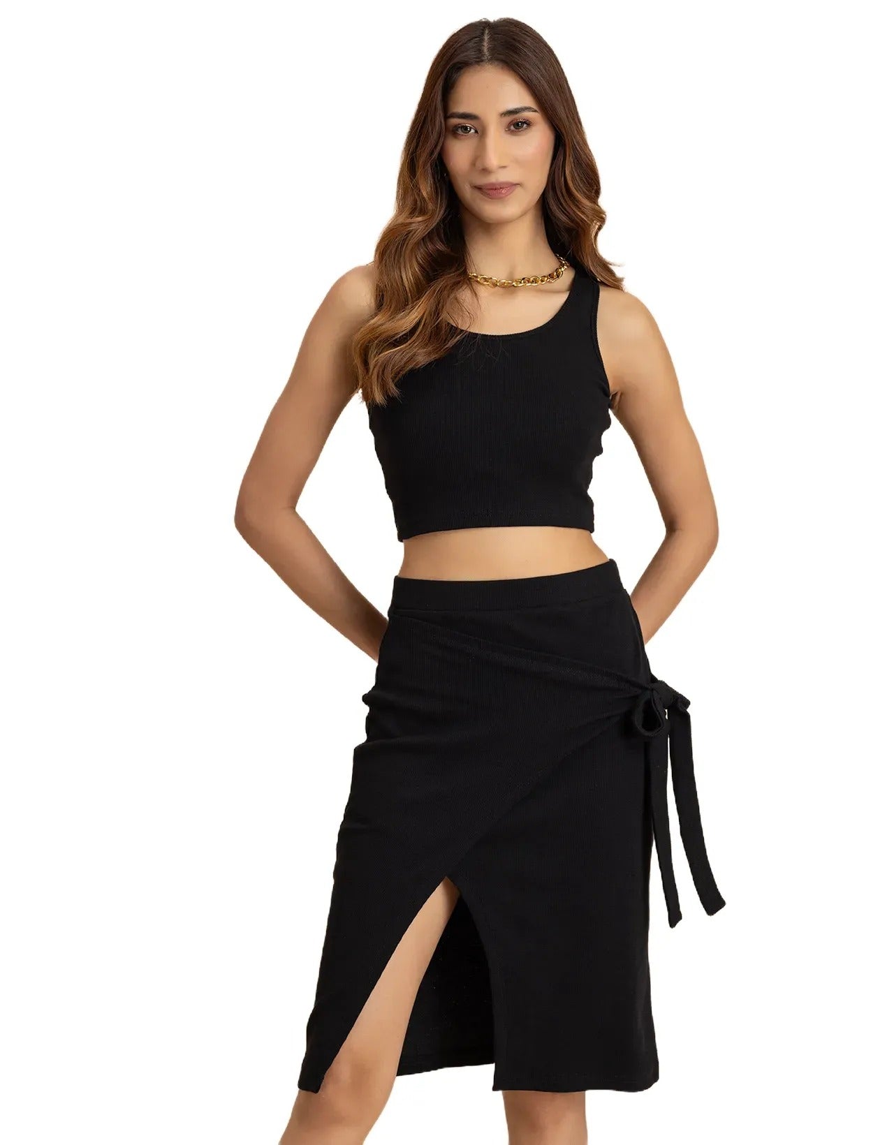 Chic 2 Pcs Co-ord Set Wrap Skirt With Crop Top For Women