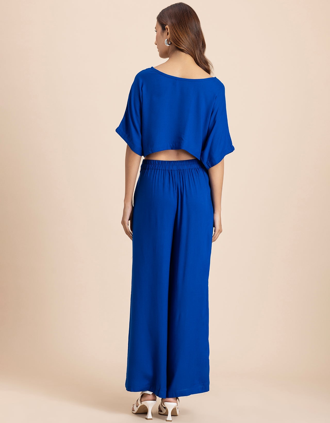 Round-Neck 2 Pcs Co-Ord Set Crop Top With Flared Palazzo Pants