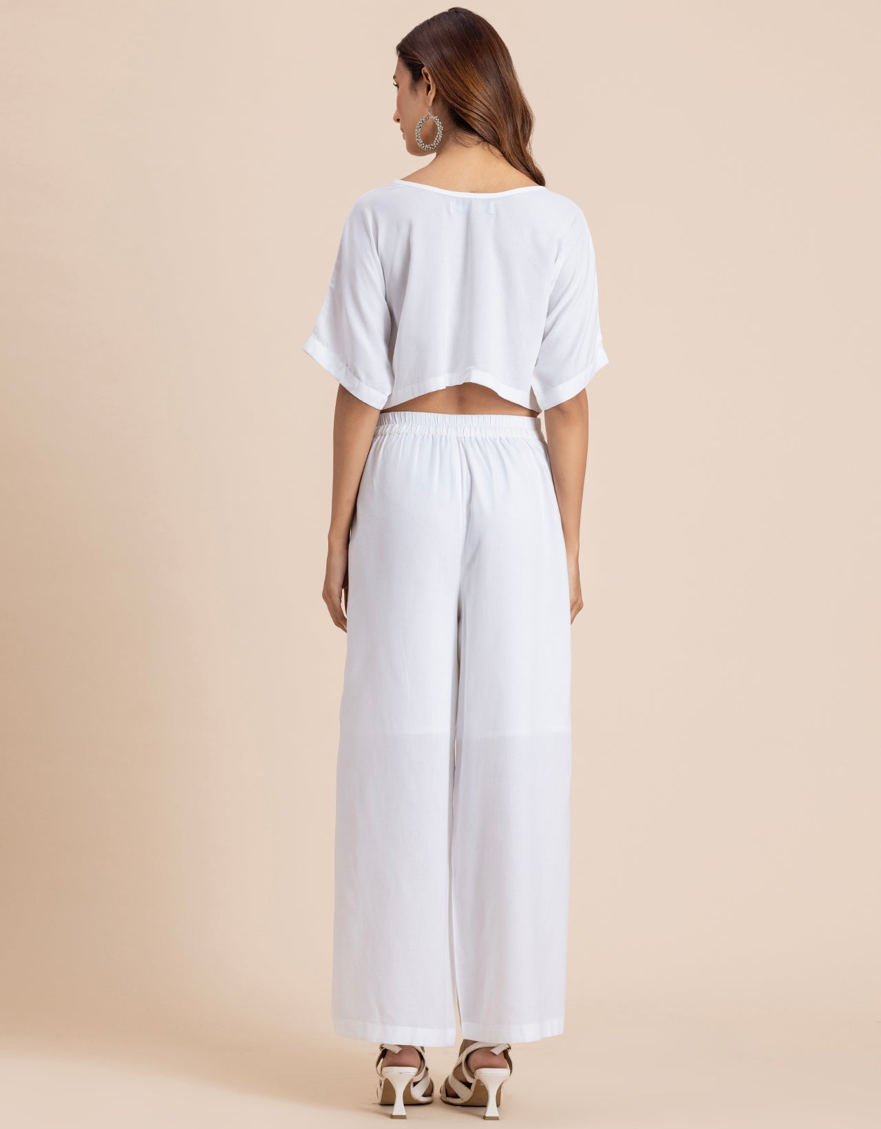 Round-Neck 2 Pcs Co-Ord Set Crop Top With Flared Palazzo Pants