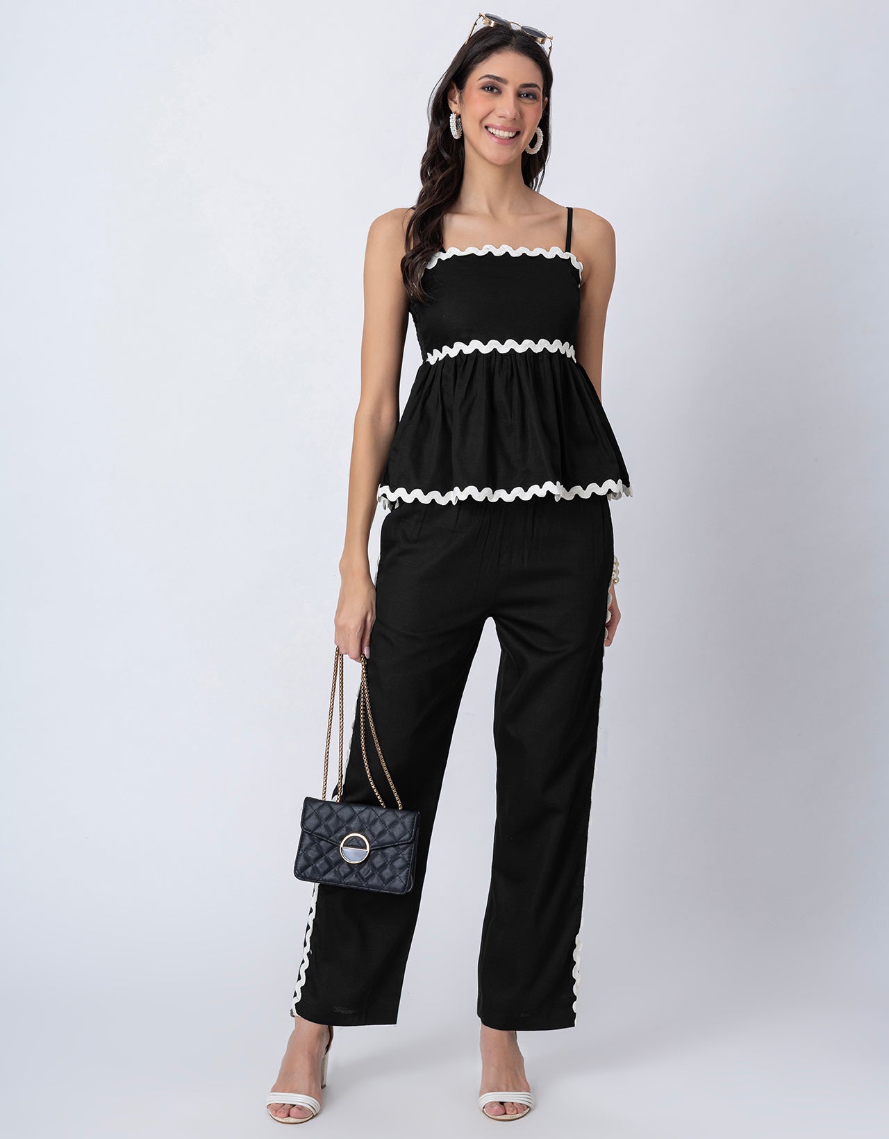 Sleeveless Elegance with Zigzag Lace & Pocketed Co-ord Set