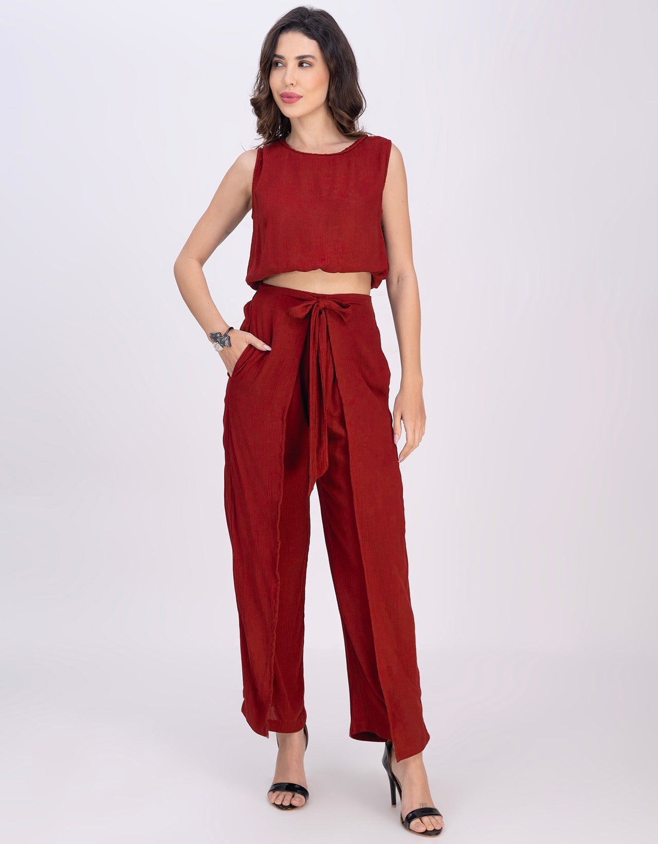 Moomaya Outfit Women's 2 Piece Co-Ord Set, Balloon Top & Fisherman Pants