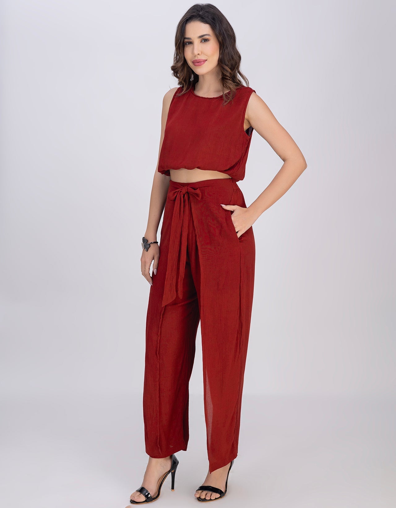 Moomaya Outfit Women's 2 Piece Co-Ord Set, Balloon Top & Fisherman Pants