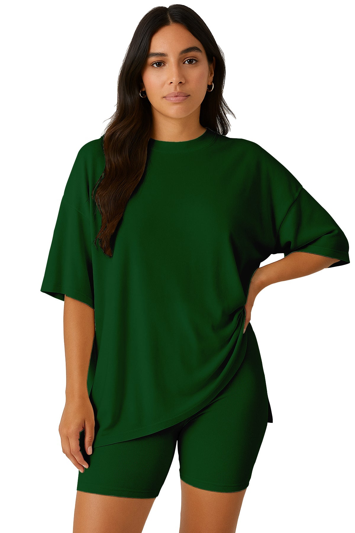 Moomaya Women's Oversized T-Shirt and Biker Shorts Lounge Set - 2 Piece