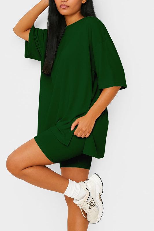 Moomaya Women's Oversized T-Shirt and Biker Shorts Lounge Set - 2 Piece