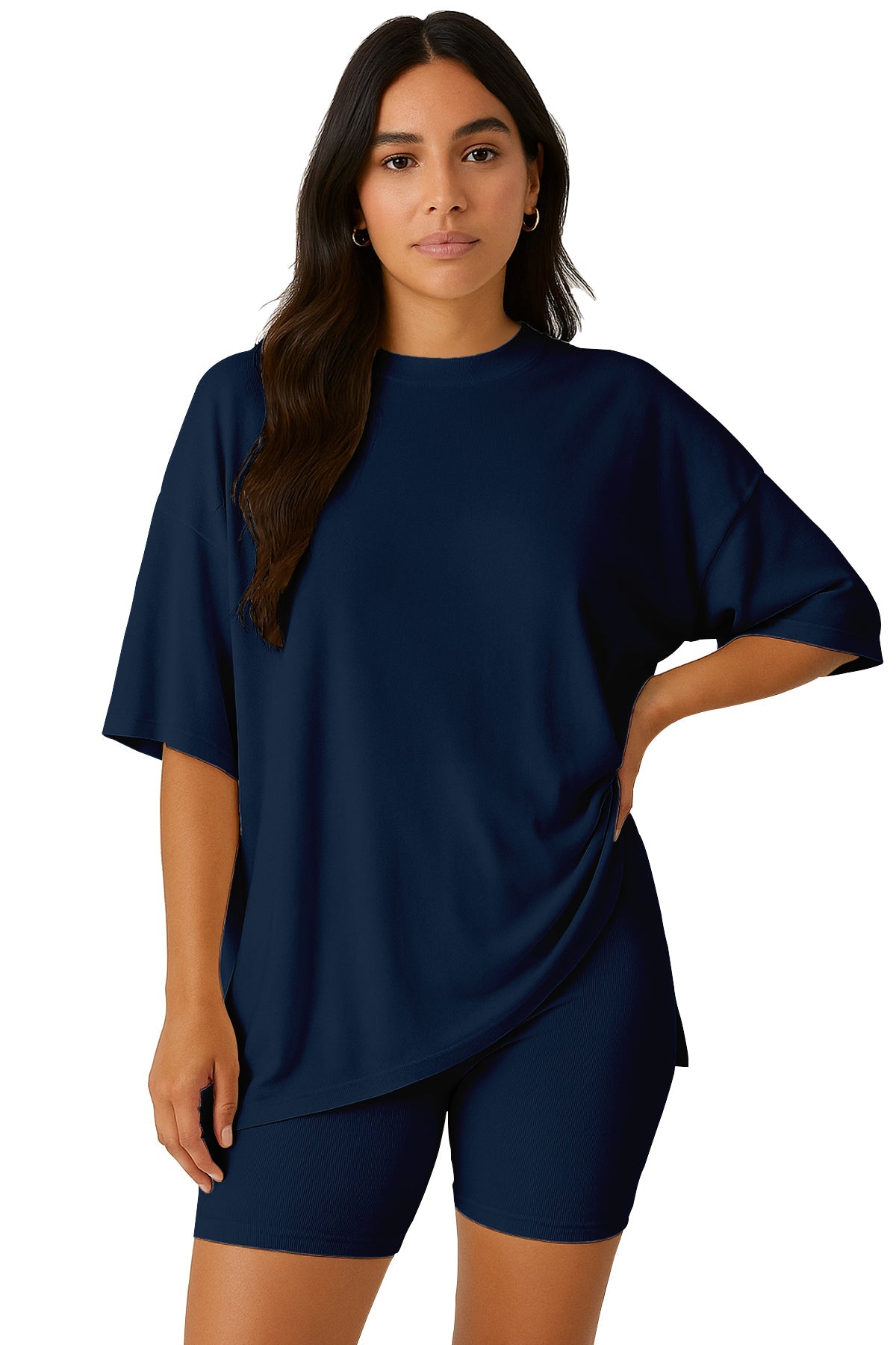 Moomaya Women's Oversized T-Shirt and Biker Shorts Lounge Set - 2 Piece