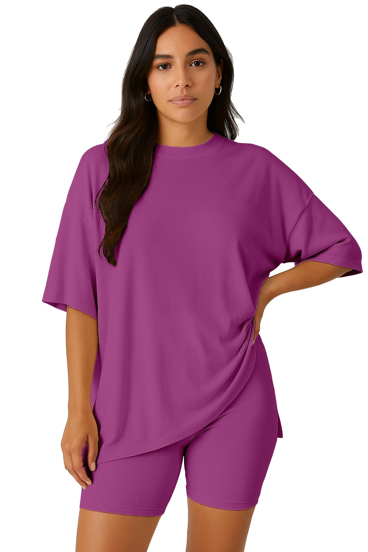 Moomaya Women's Oversized T-Shirt and Biker Shorts Lounge Set - 2 Piece