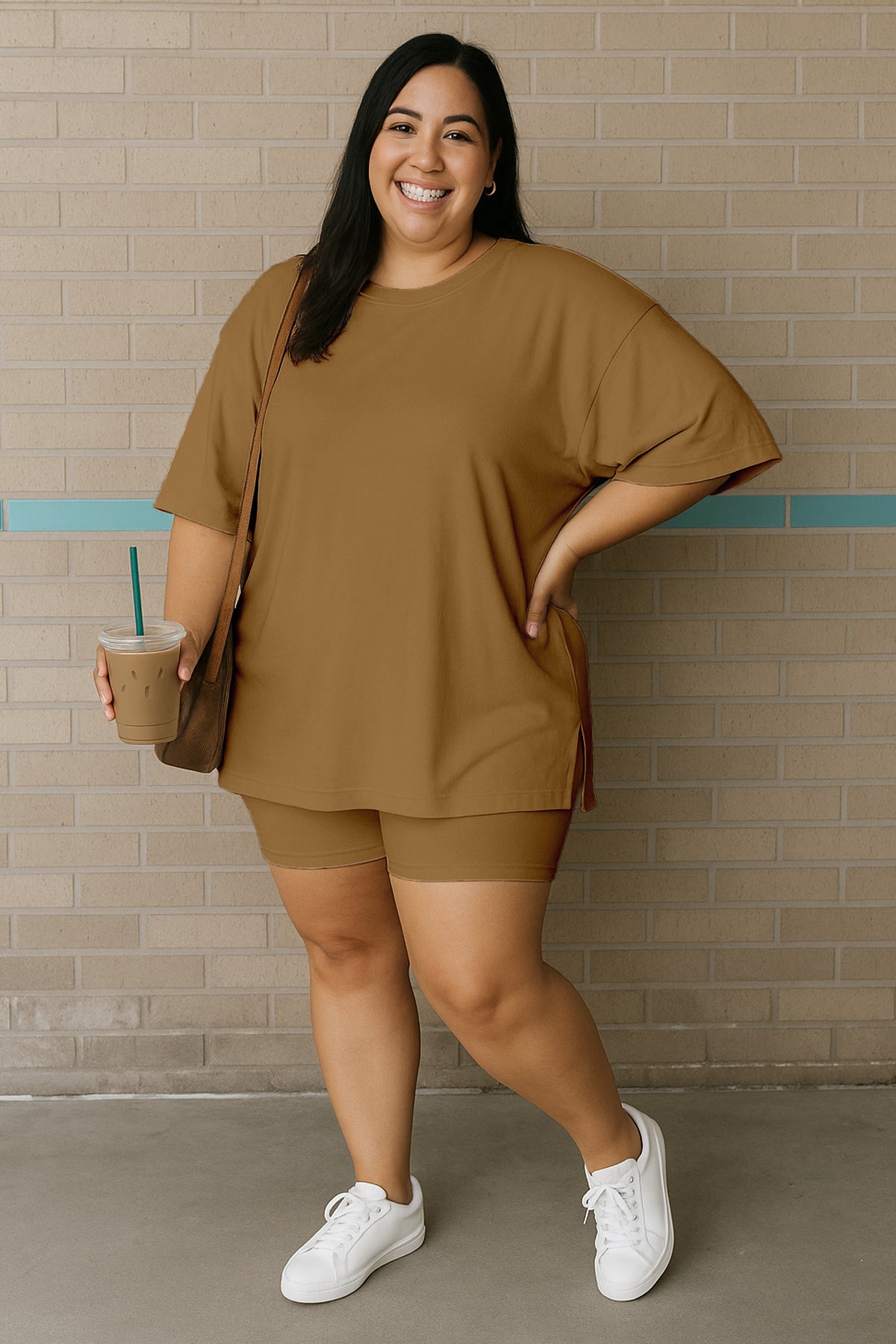 Moomaya Women's Oversized T-Shirt and Biker Shorts Lounge Set - 2 Piece
