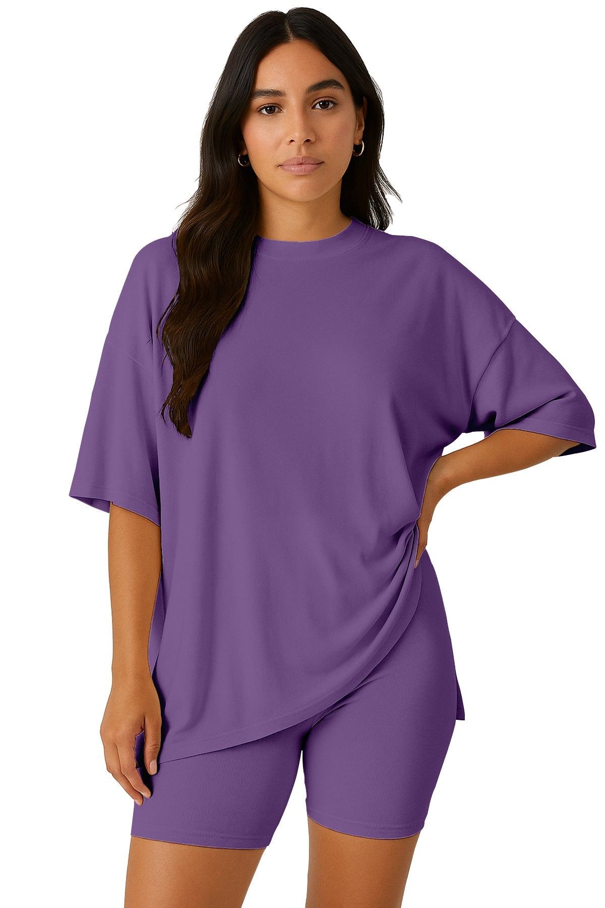 Moomaya Women's Oversized T-Shirt and Biker Shorts Lounge Set - 2 Piece