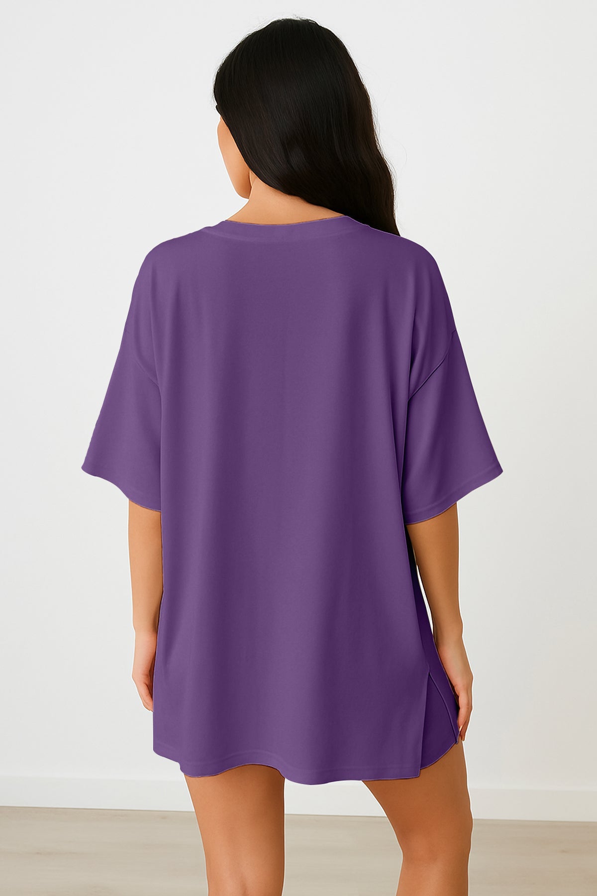 Moomaya Women's Oversized T-Shirt and Biker Shorts Lounge Set - 2 Piece