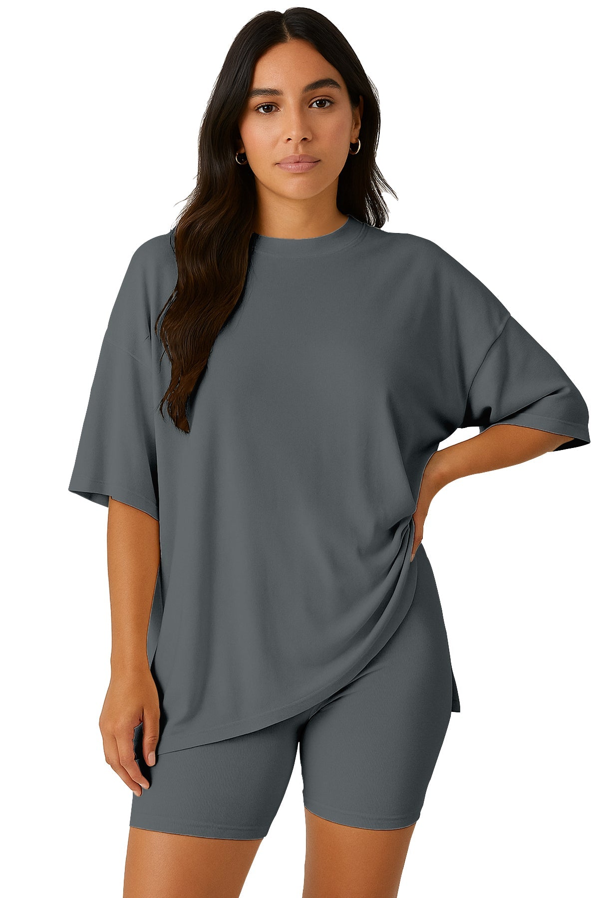 Moomaya Women's Oversized T-Shirt and Biker Shorts Lounge Set - 2 Piece