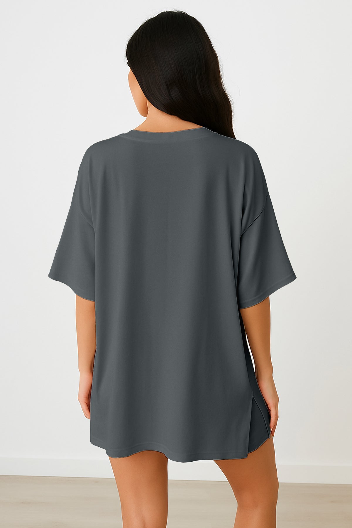 Moomaya Women's Oversized T-Shirt and Biker Shorts Lounge Set - 2 Piece