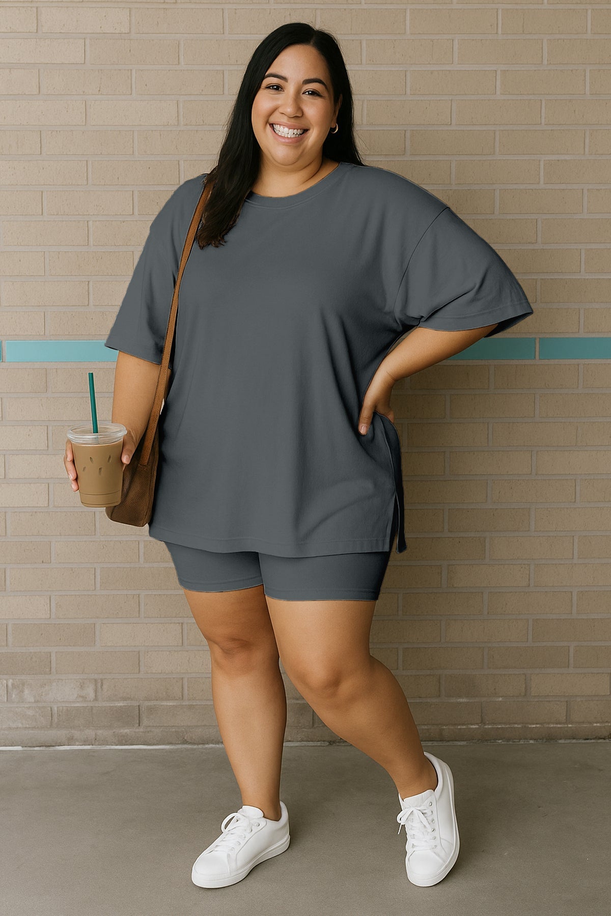 Moomaya Women's Oversized T-Shirt and Biker Shorts Lounge Set - 2 Piece