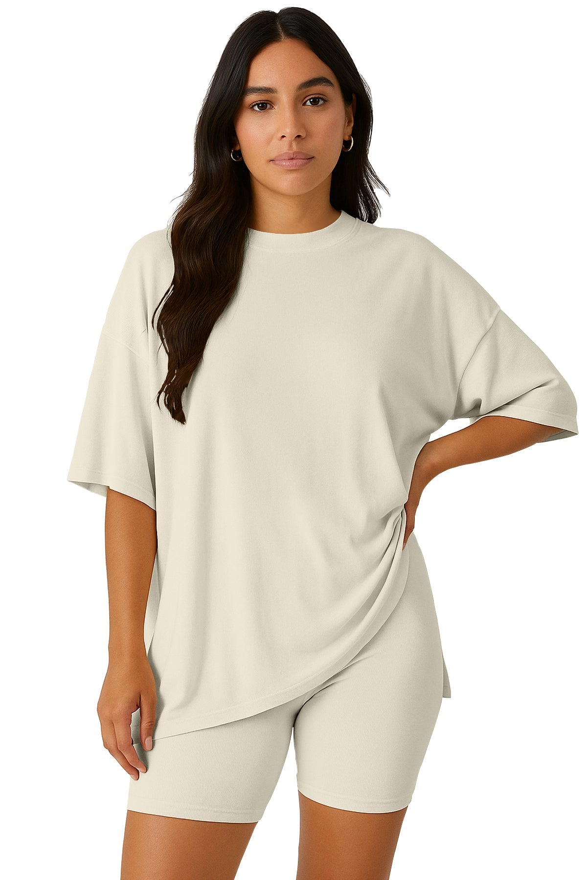 Moomaya Women's Oversized T-Shirt and Biker Shorts Lounge Set - 2 Piece