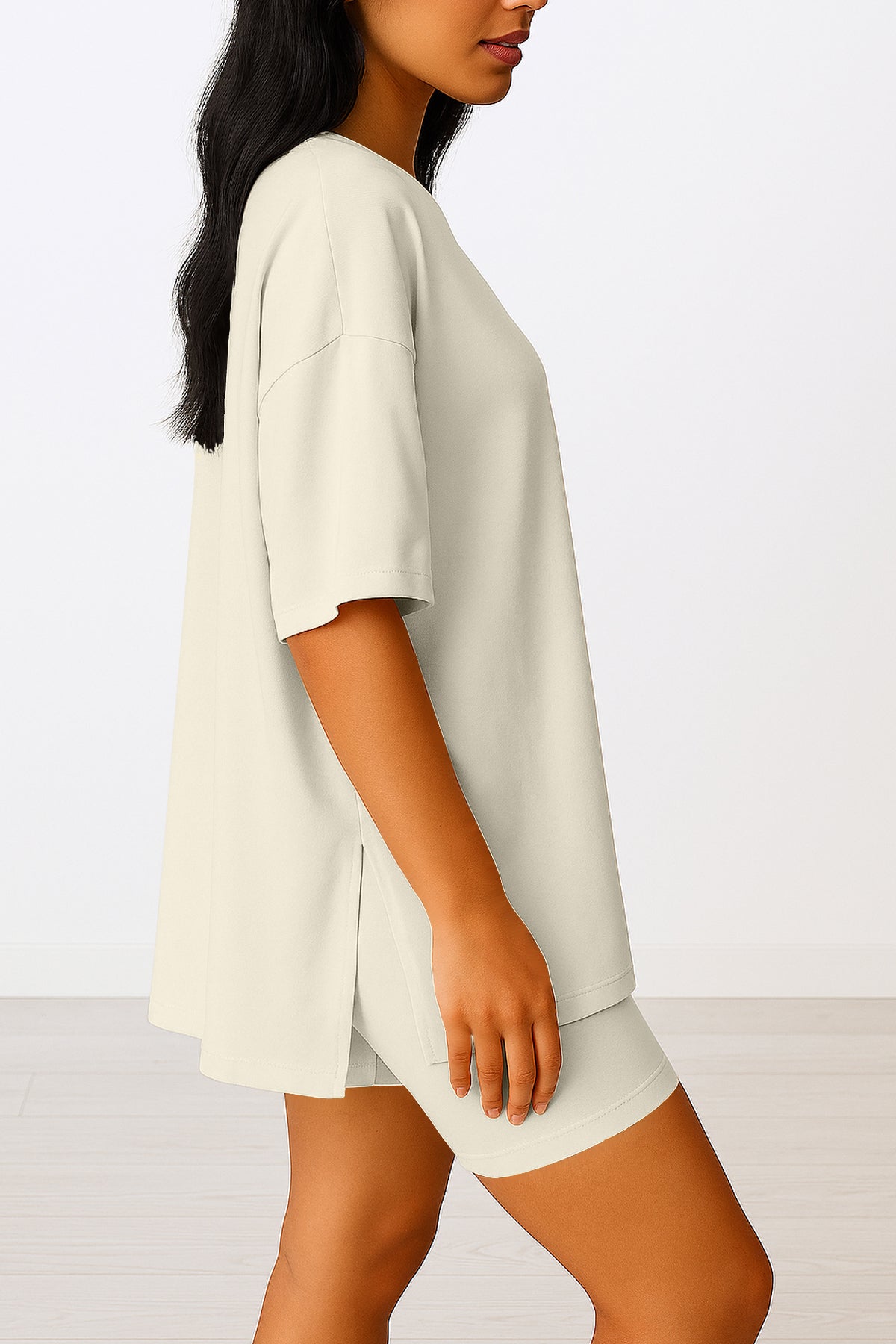 Moomaya Women's Oversized T-Shirt and Biker Shorts Lounge Set - 2 Piece