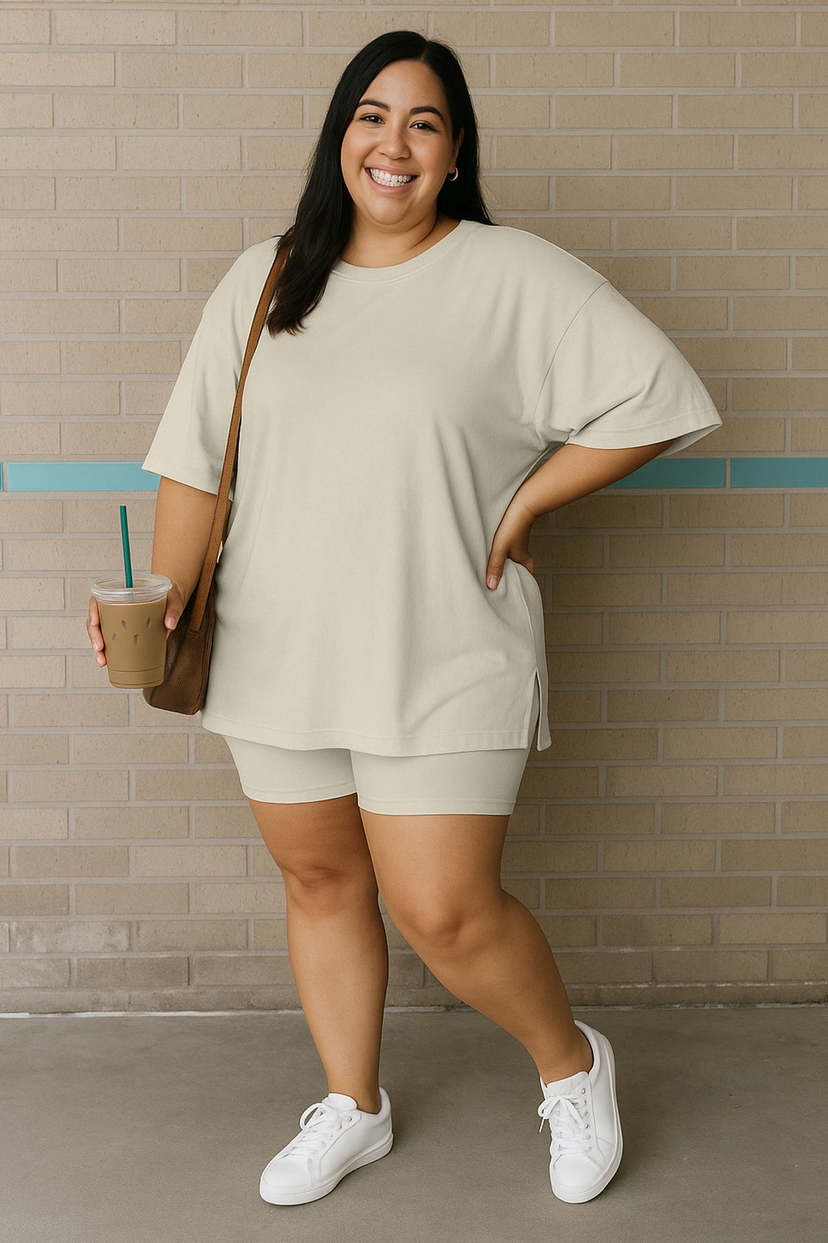 Moomaya Women's Oversized T-Shirt and Biker Shorts Lounge Set - 2 Piece