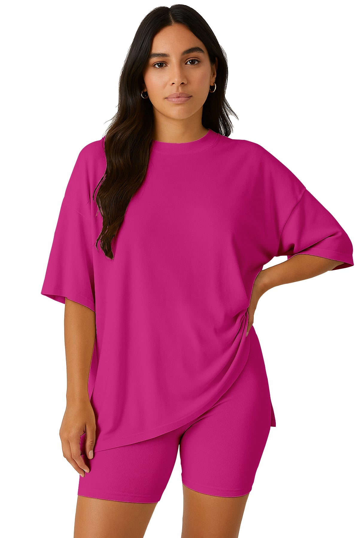 Moomaya Women's Oversized T-Shirt and Biker Shorts Lounge Set - 2 Piece