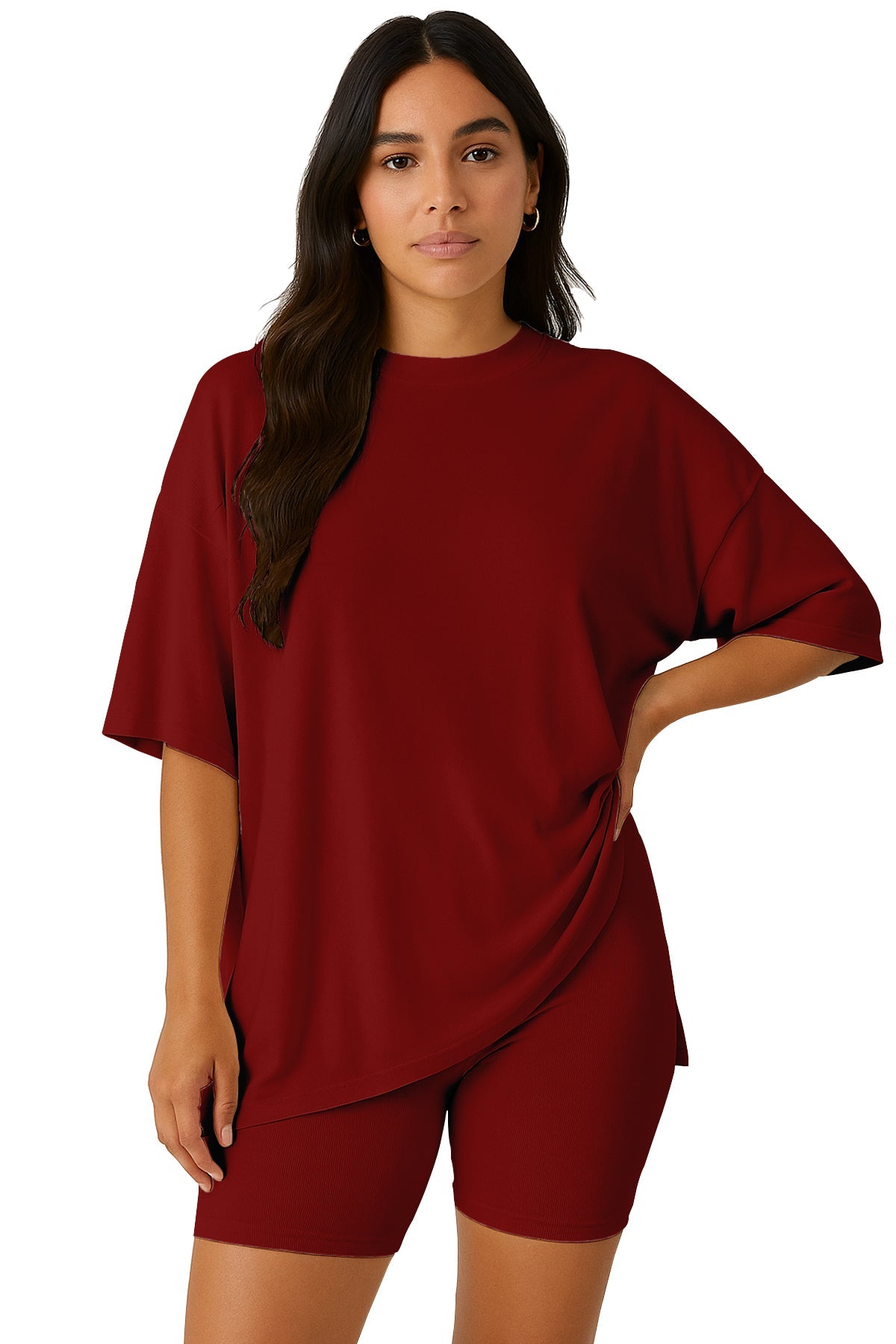 Moomaya Women's Oversized T-Shirt and Biker Shorts Lounge Set - 2 Piece