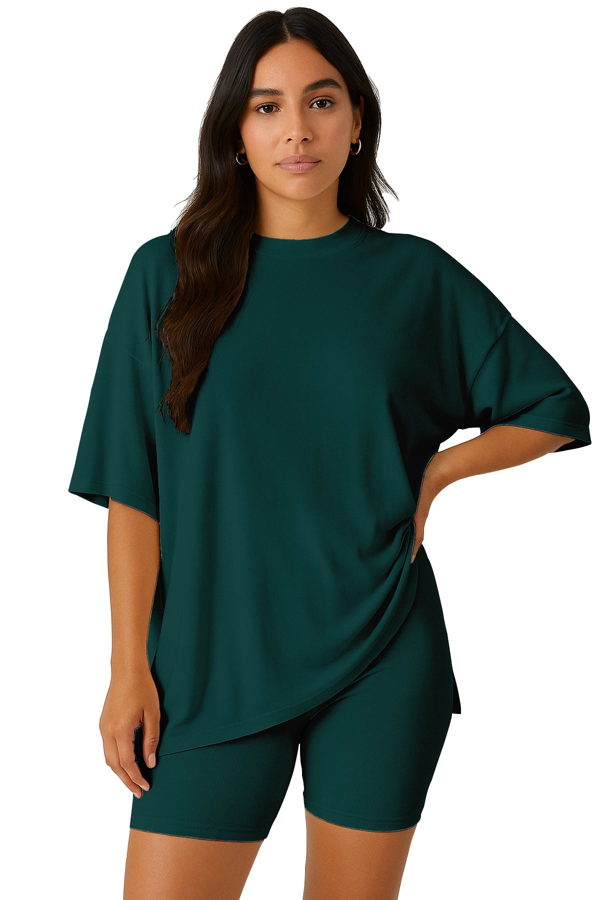 Moomaya Women's Oversized T-Shirt and Biker Shorts Lounge Set - 2 Piece