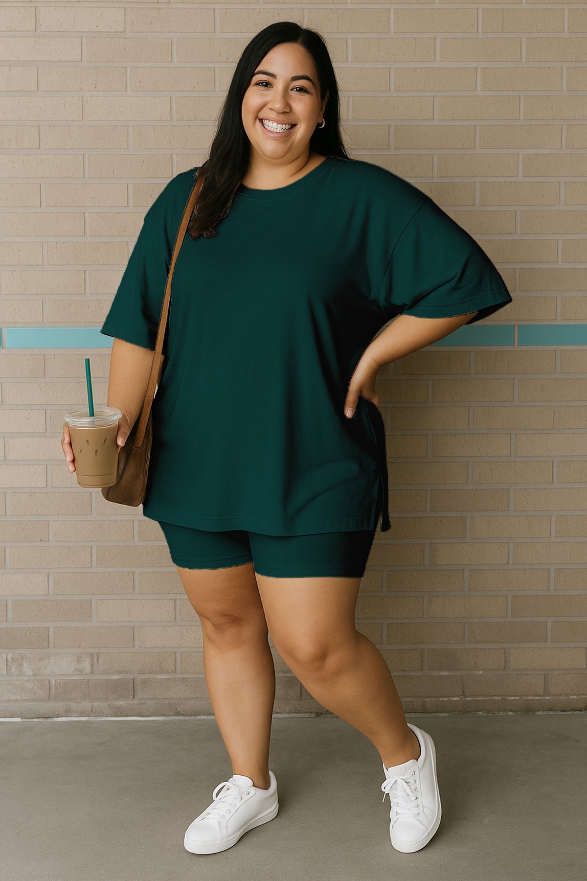 Moomaya Women's Oversized T-Shirt and Biker Shorts Lounge Set - 2 Piece