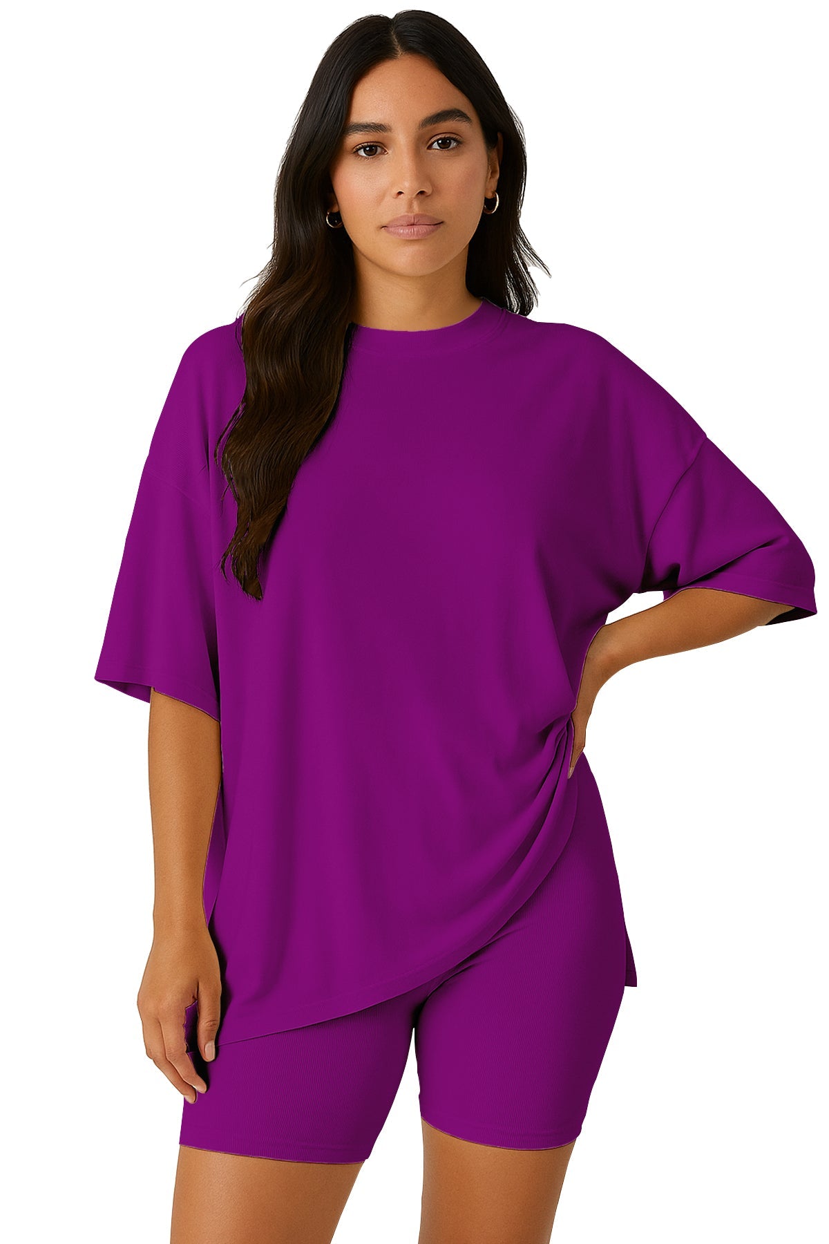 Moomaya Women's Oversized T-Shirt and Biker Shorts Lounge Set - 2 Piece