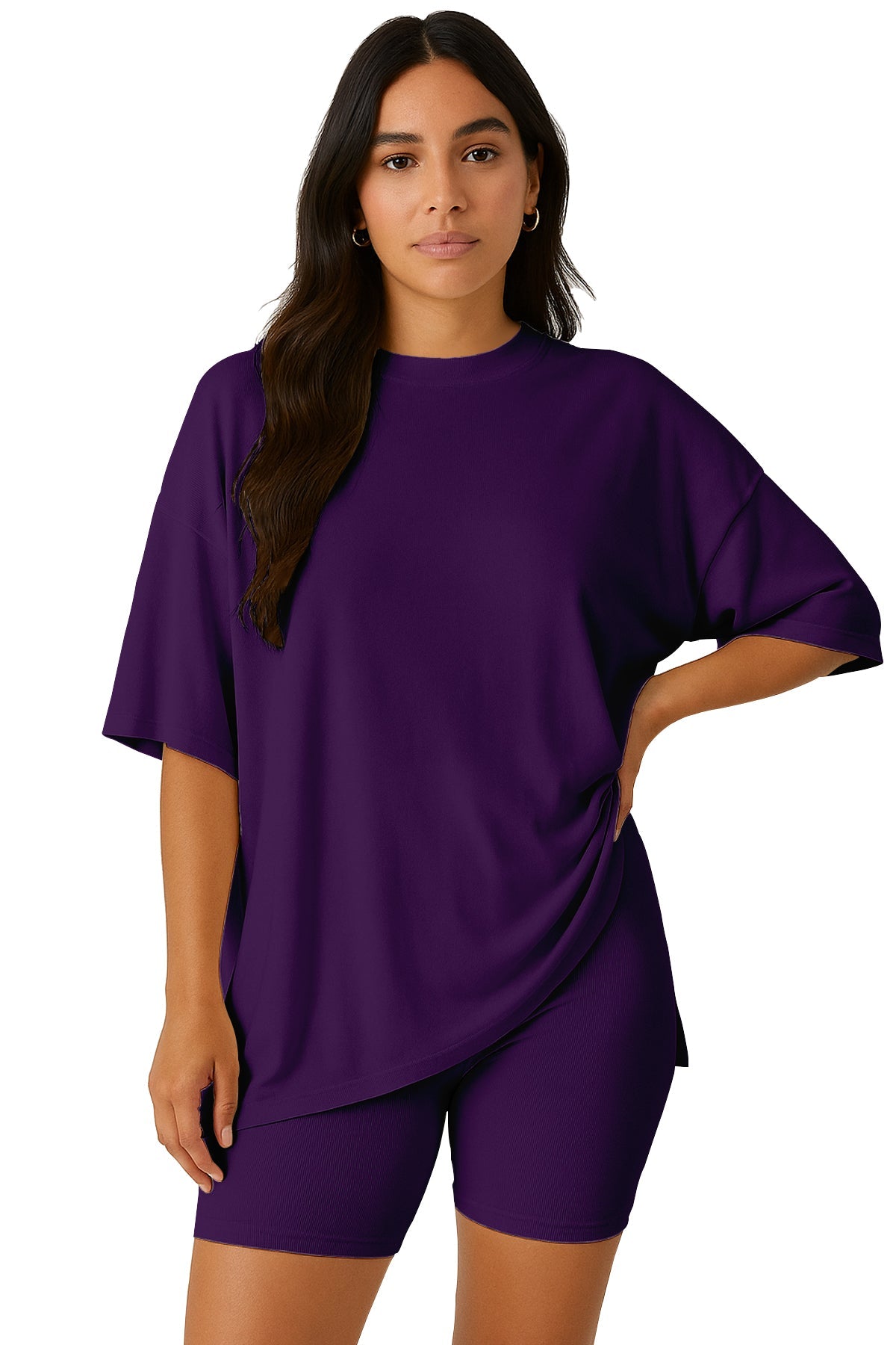 Moomaya Women's Oversized T-Shirt and Biker Shorts Lounge Set - 2 Piece