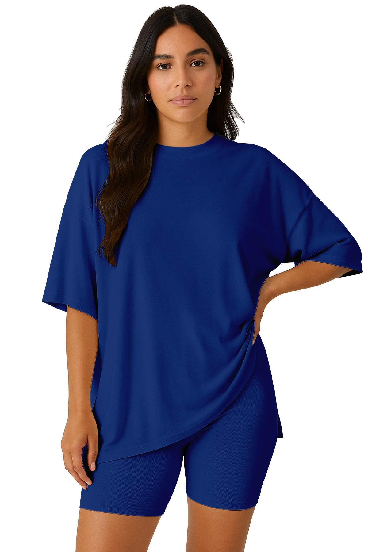 Moomaya Women's Oversized T-Shirt and Biker Shorts Lounge Set - 2 Piece