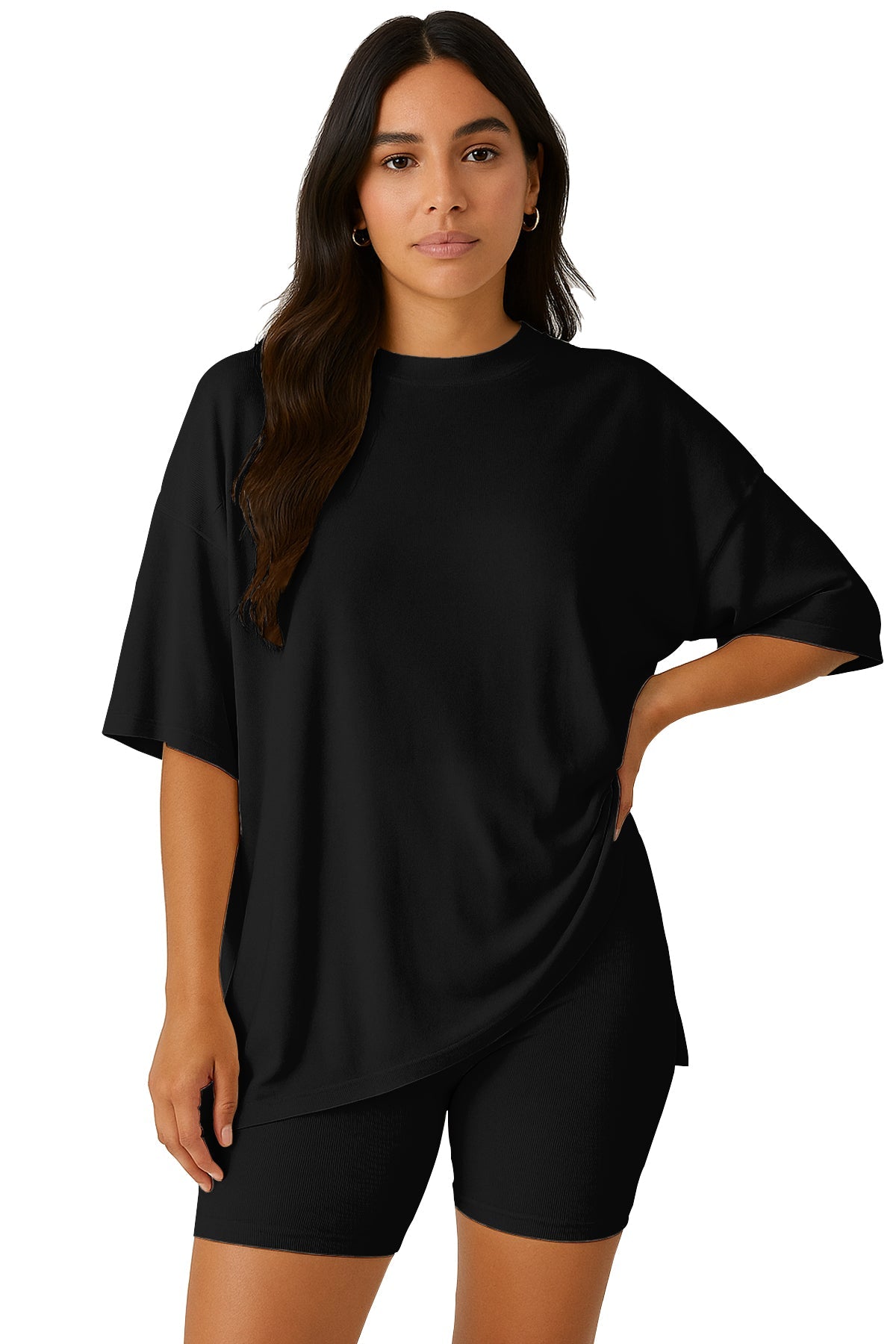 Moomaya Women's Oversized T-Shirt and Biker Shorts Lounge Set - 2 Piece
