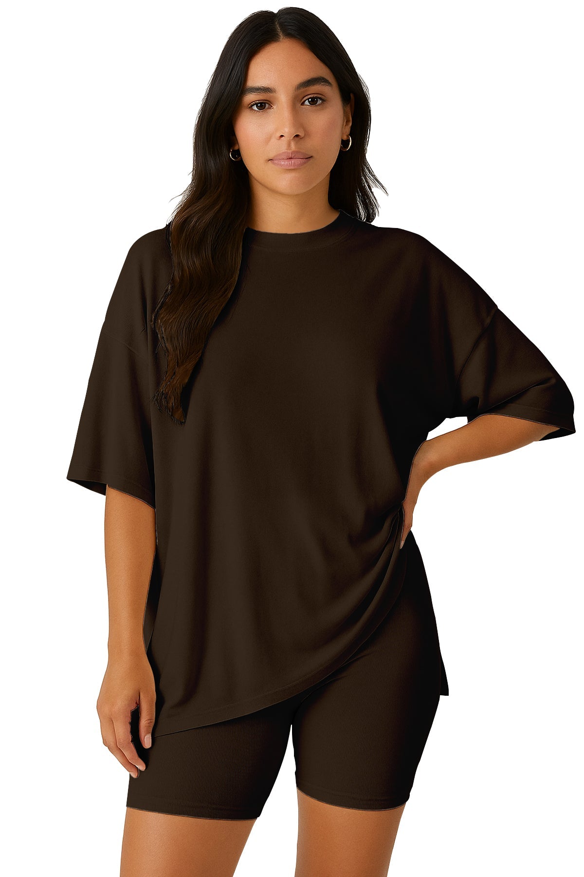 Moomaya Women's Oversized T-Shirt and Biker Shorts Lounge Set - 2 Piece