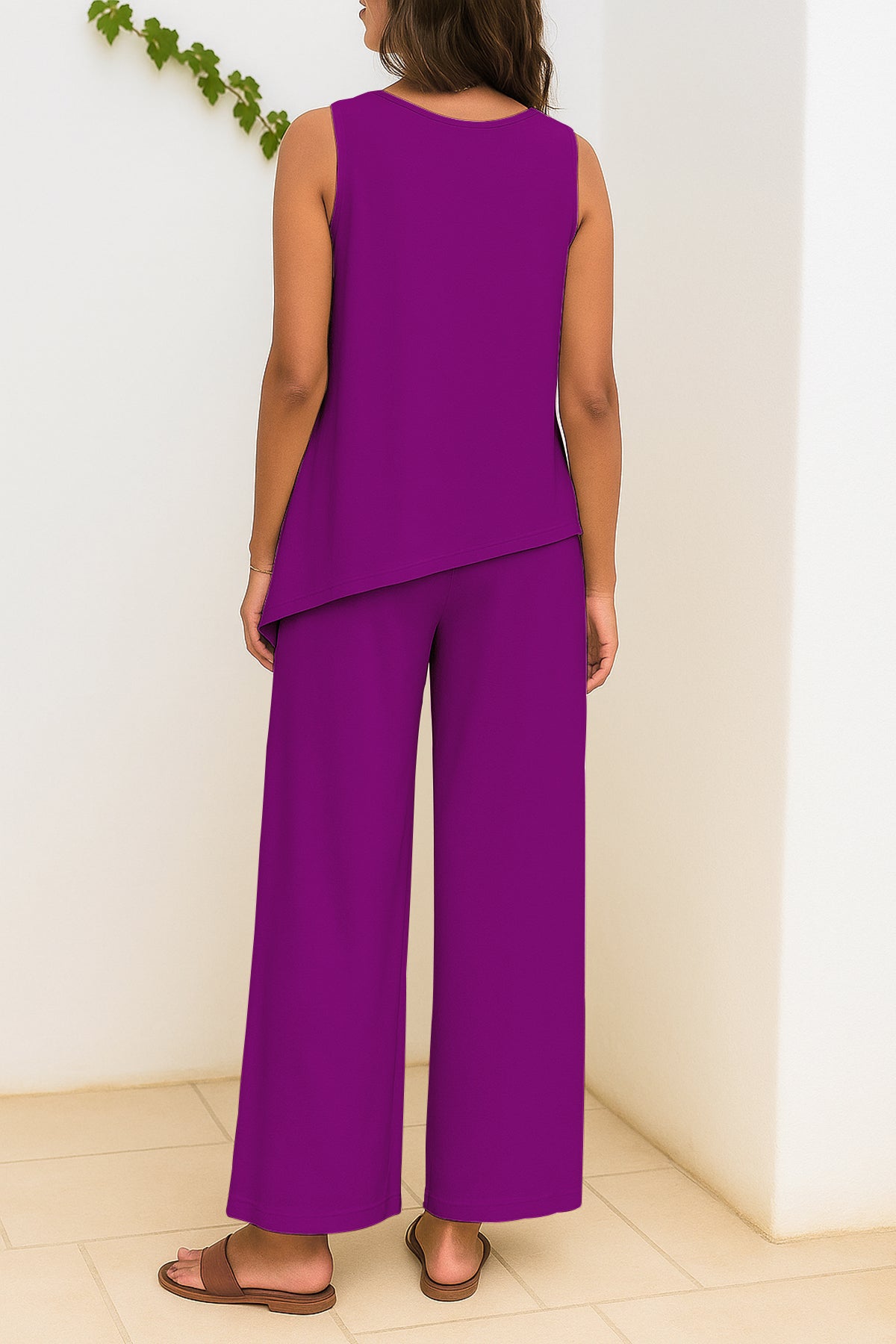 Women's 2 Pcs Tank Top and Wide Leg Summer Pants with Pockets